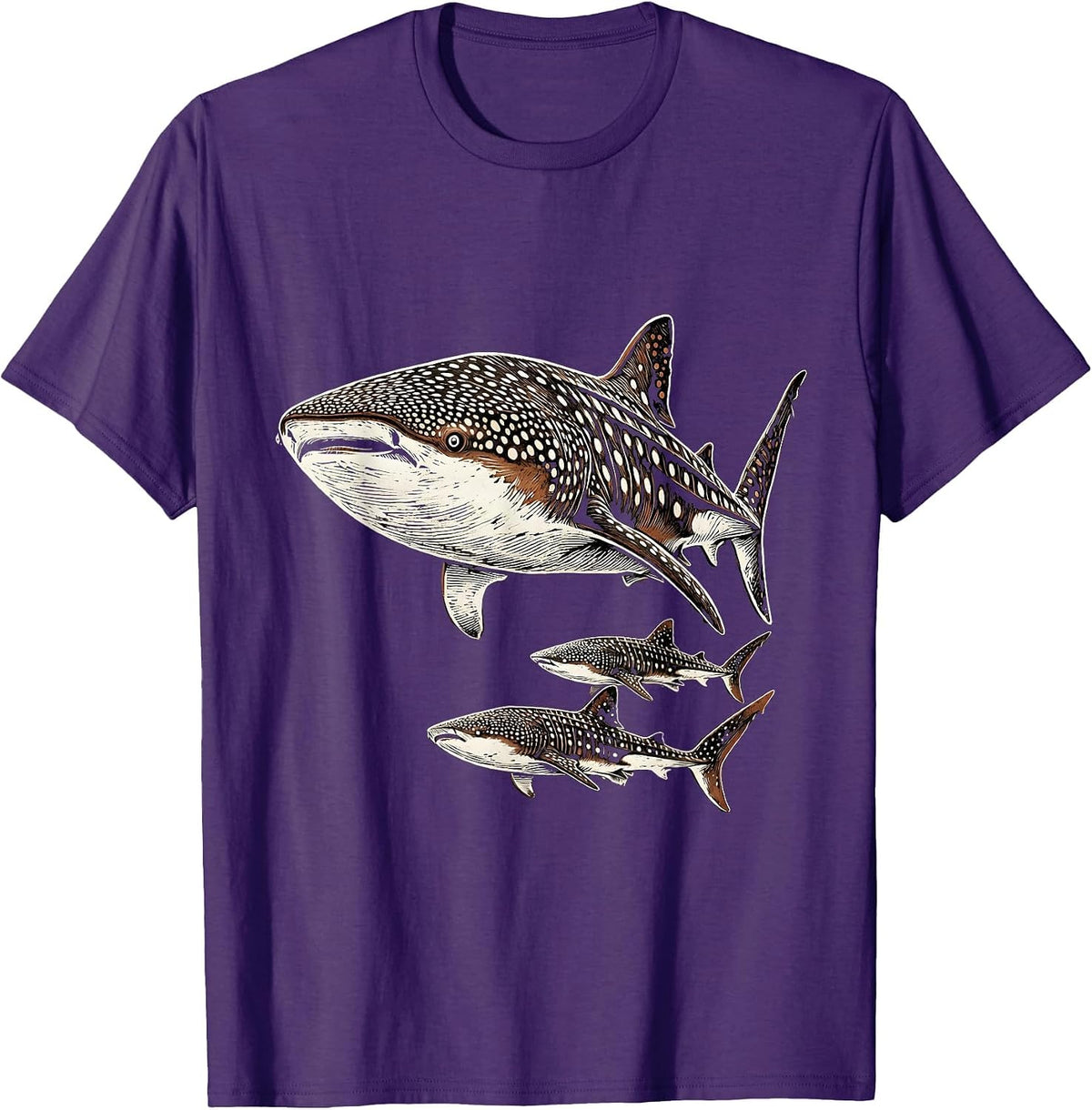 Whale Shark Woodcut Engraving Marine Biology Humor T-Shirt - Purple
