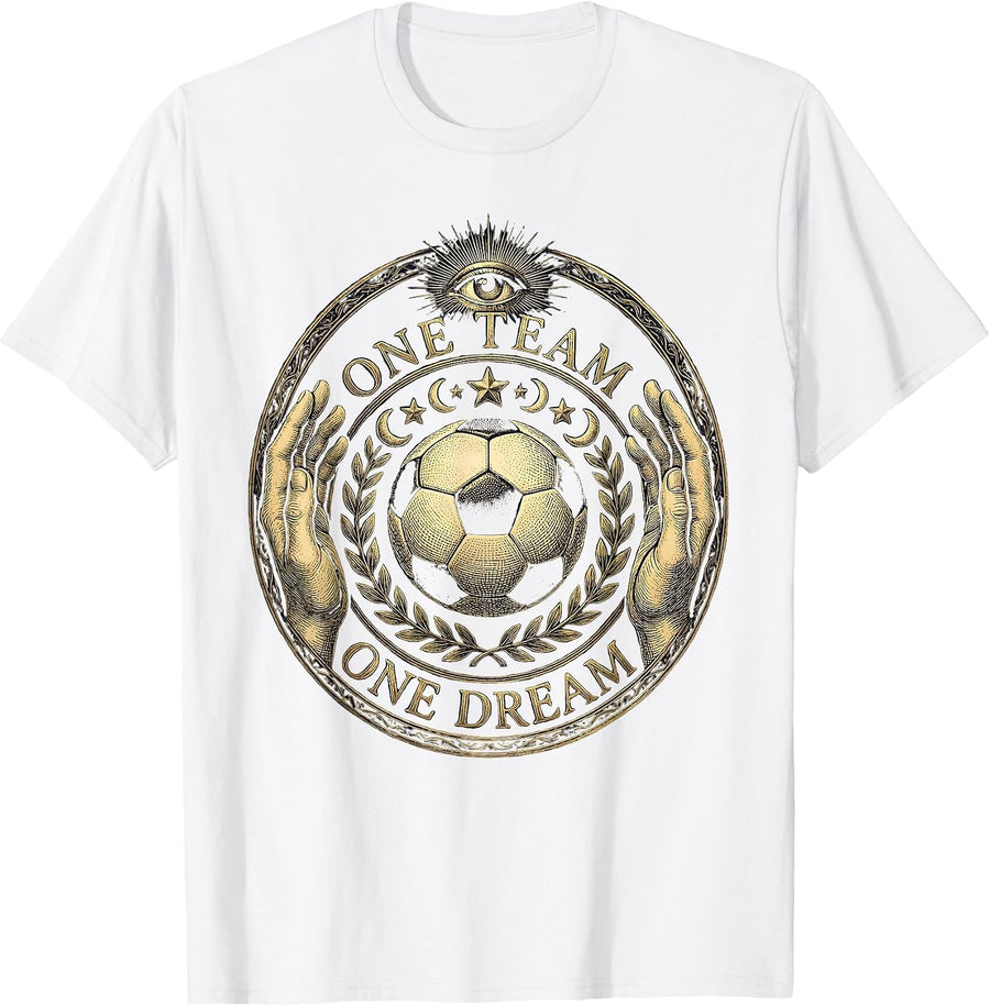 Men's One Team One Dream Soccer Graphic Design T-Shirt - White