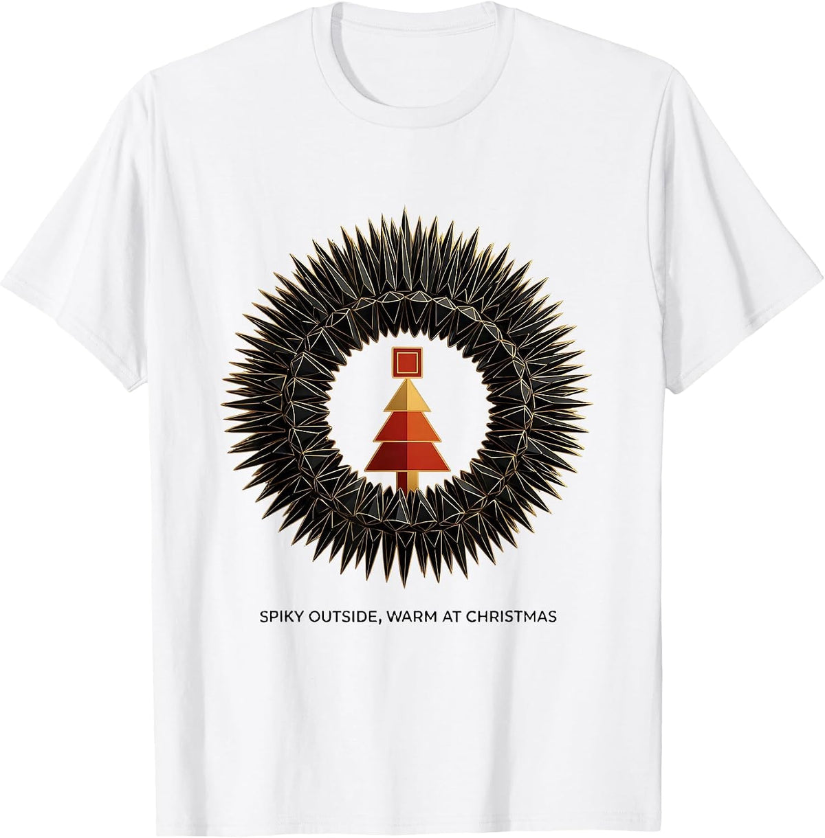 Men's Spiky Outside, Warm At Christmas Geometric Hedgehog Cute T-Shirt - White