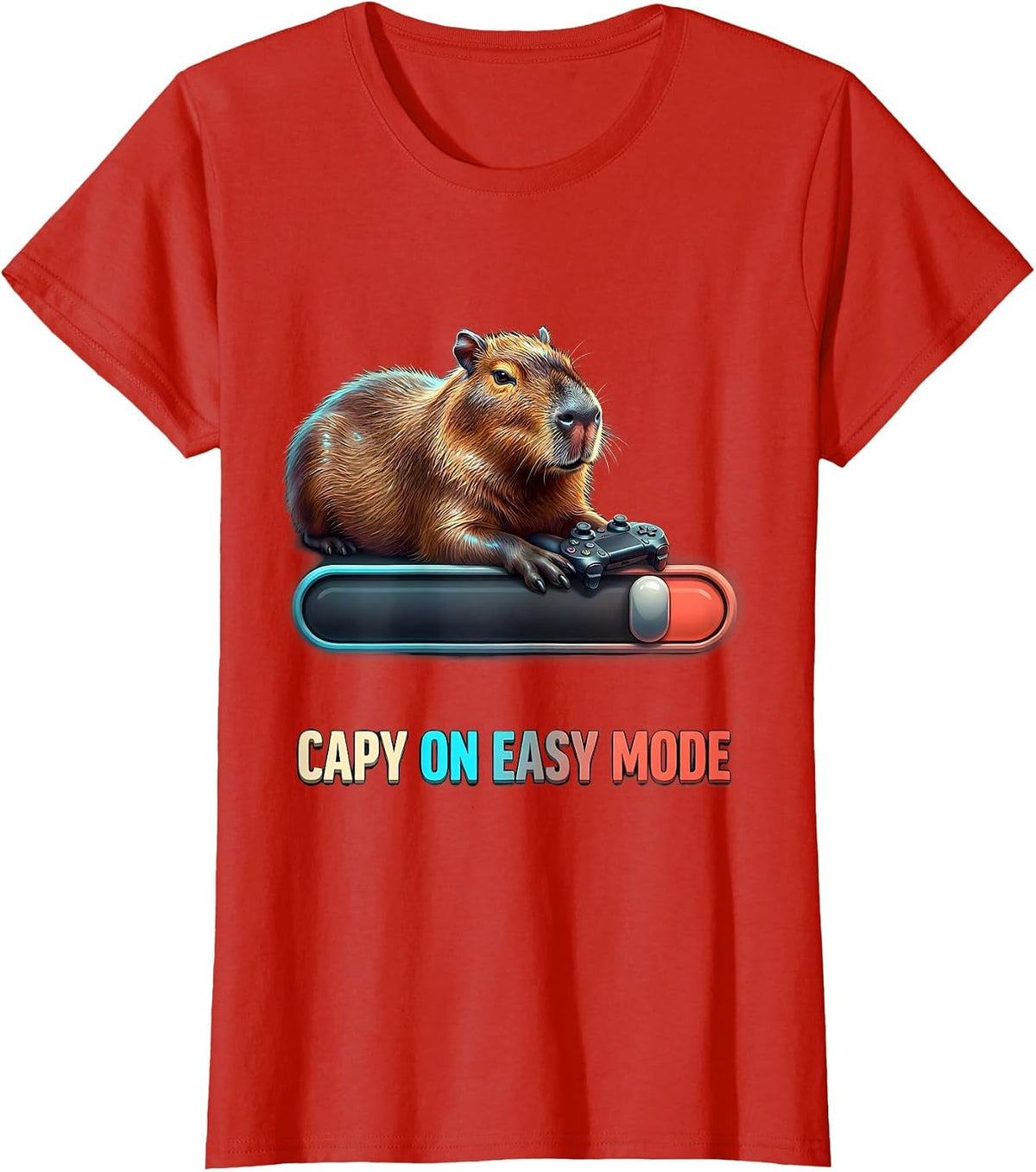 Capy On Easy Mode Funny Gamer Capybara Meme Birthday T-Shirt - Red