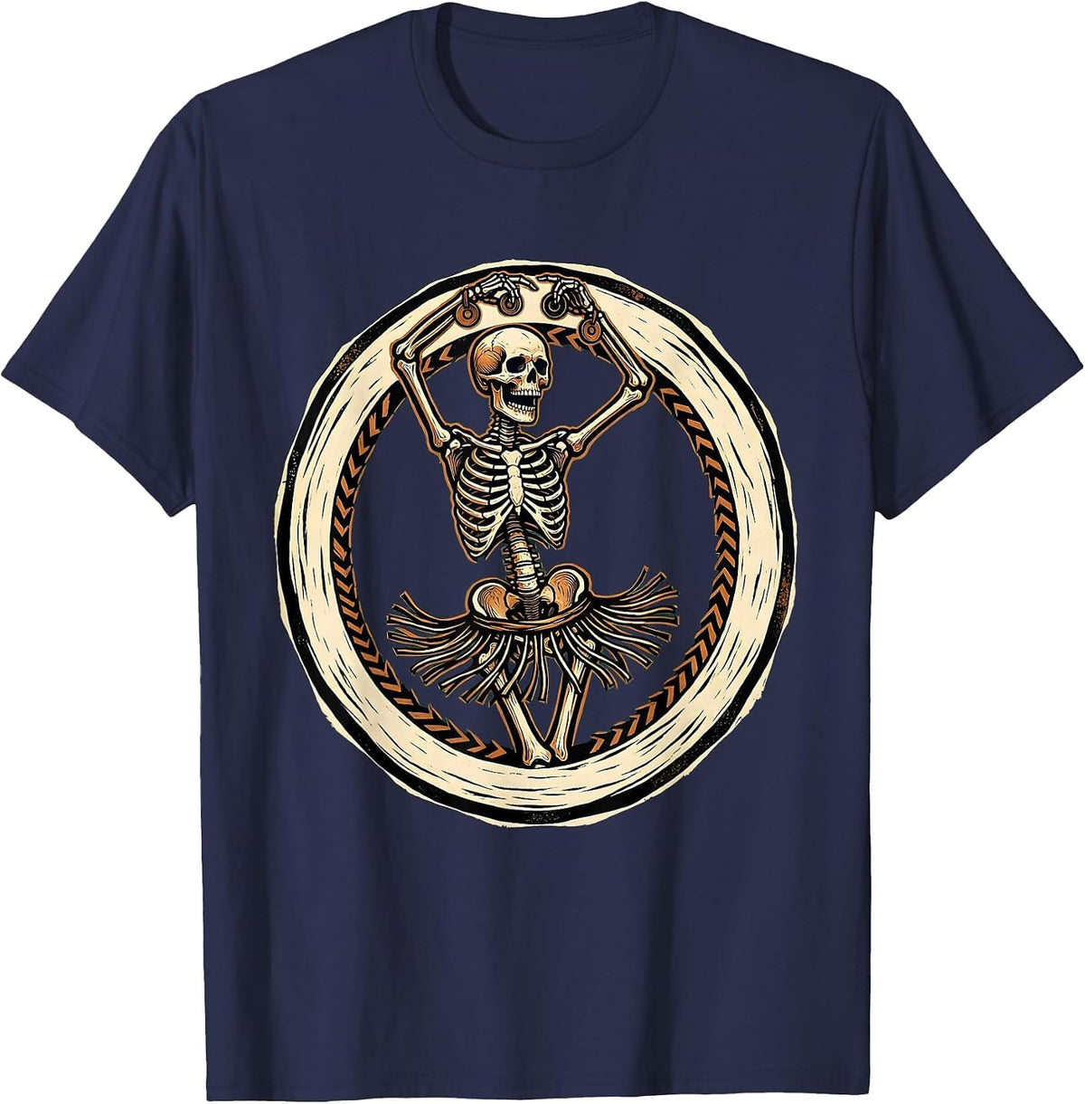 Men's Belly Dancing Skeleton Finger Cymbals Art T-Shirt - Navy Blue
