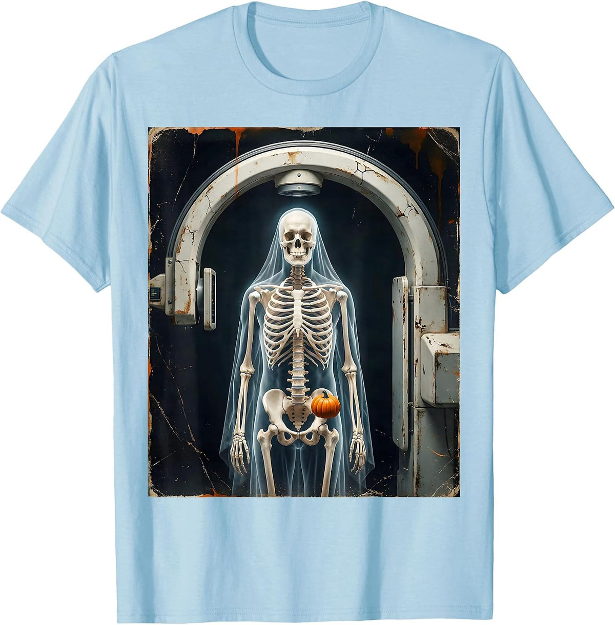 Men's Fluoroscopy Ghost Skeleton Halloween Radiology Tech T-Shirt - Baby Blue
