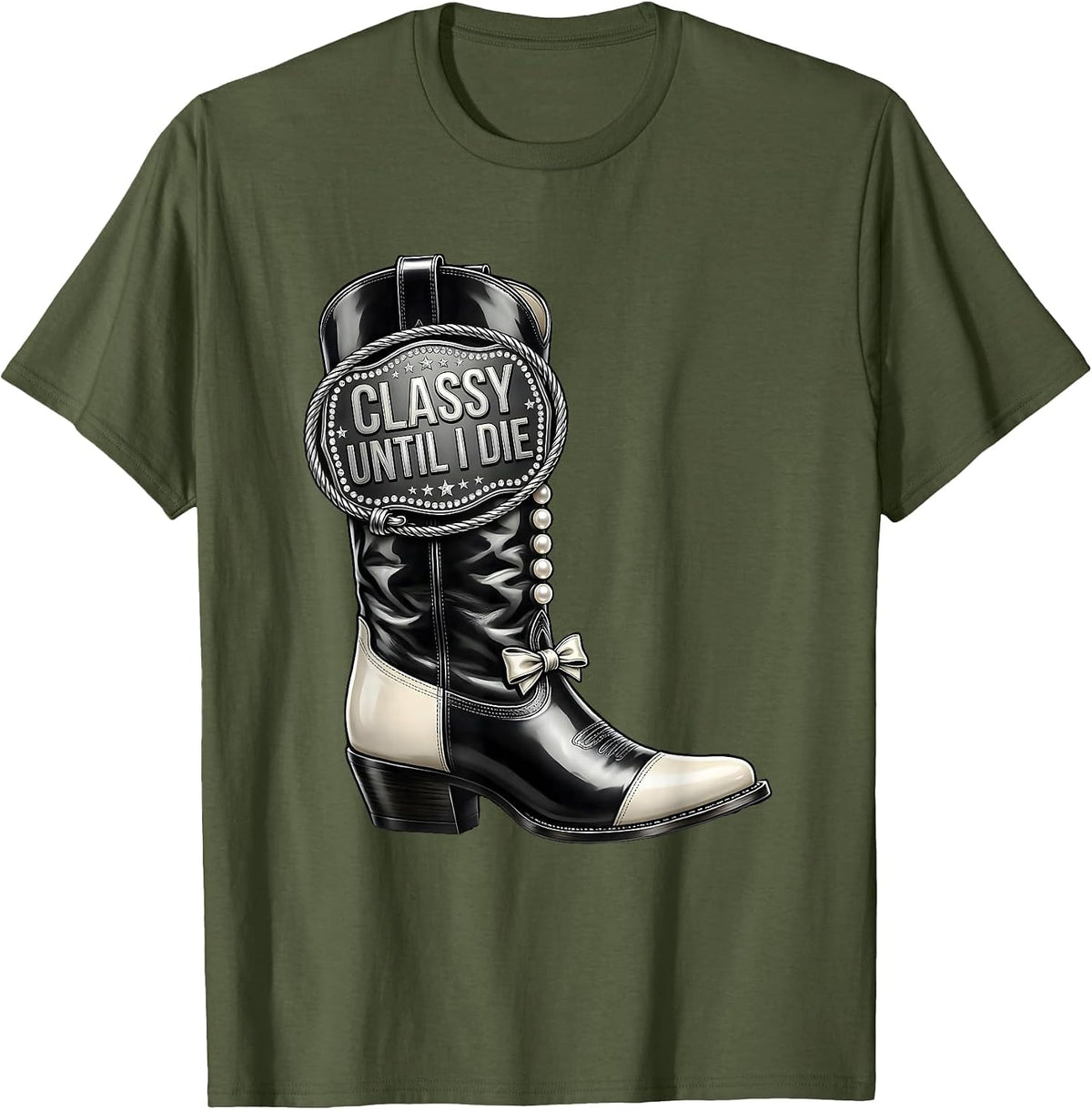 Classy Until I Die Tuxedo Graphic Design T-Shirt - Olive Green