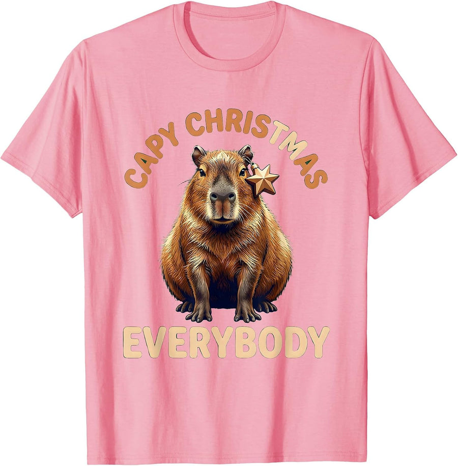 Men's Capy Christmas Everybody Funny Capybara Lover Family Holiday T-Shirt - Pink