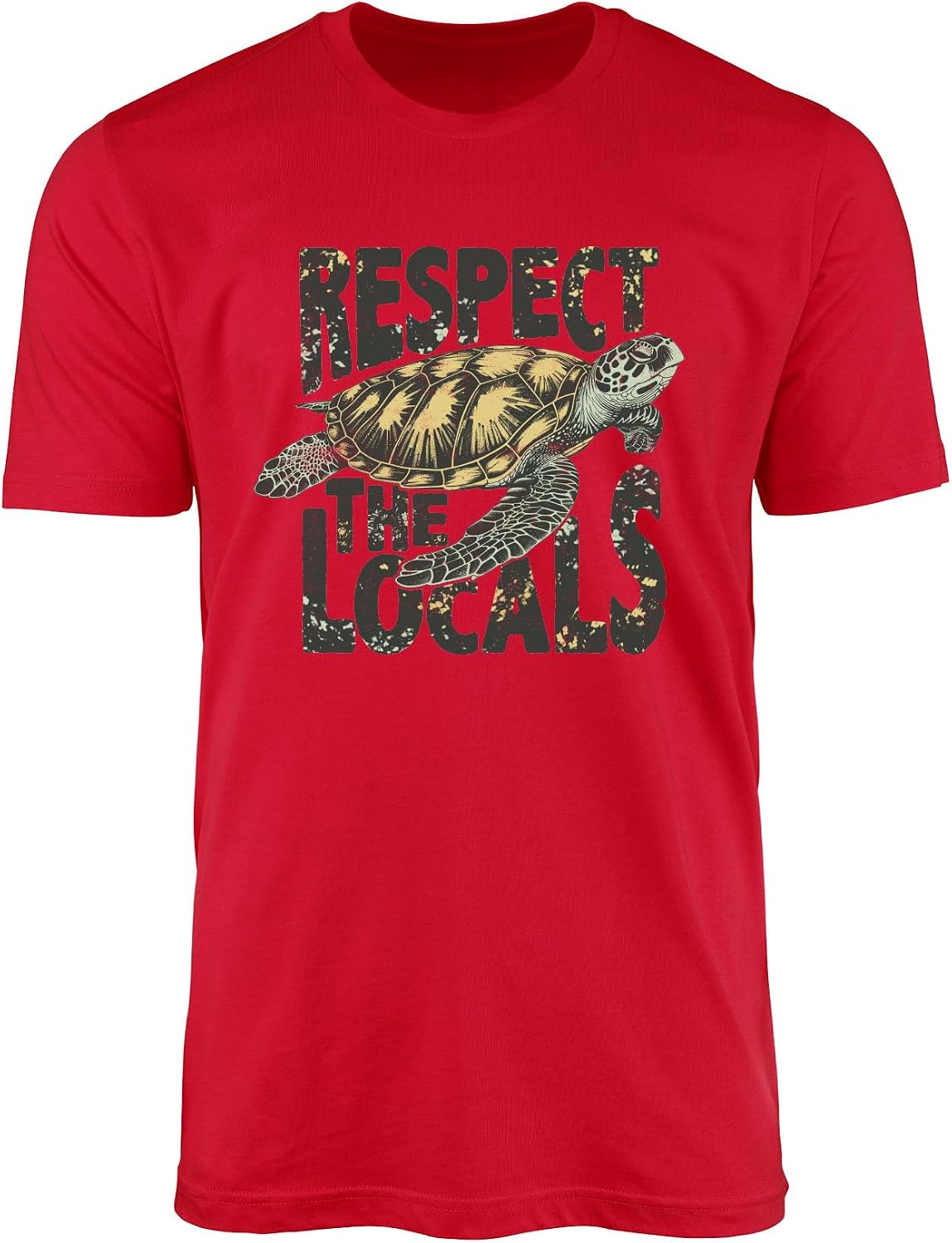 Respect The Locals T-Shirt for Men Women – Sea Turtle Graphic Tee – Ocean Wildlife Conservation Unisex Summer Shirt - Red