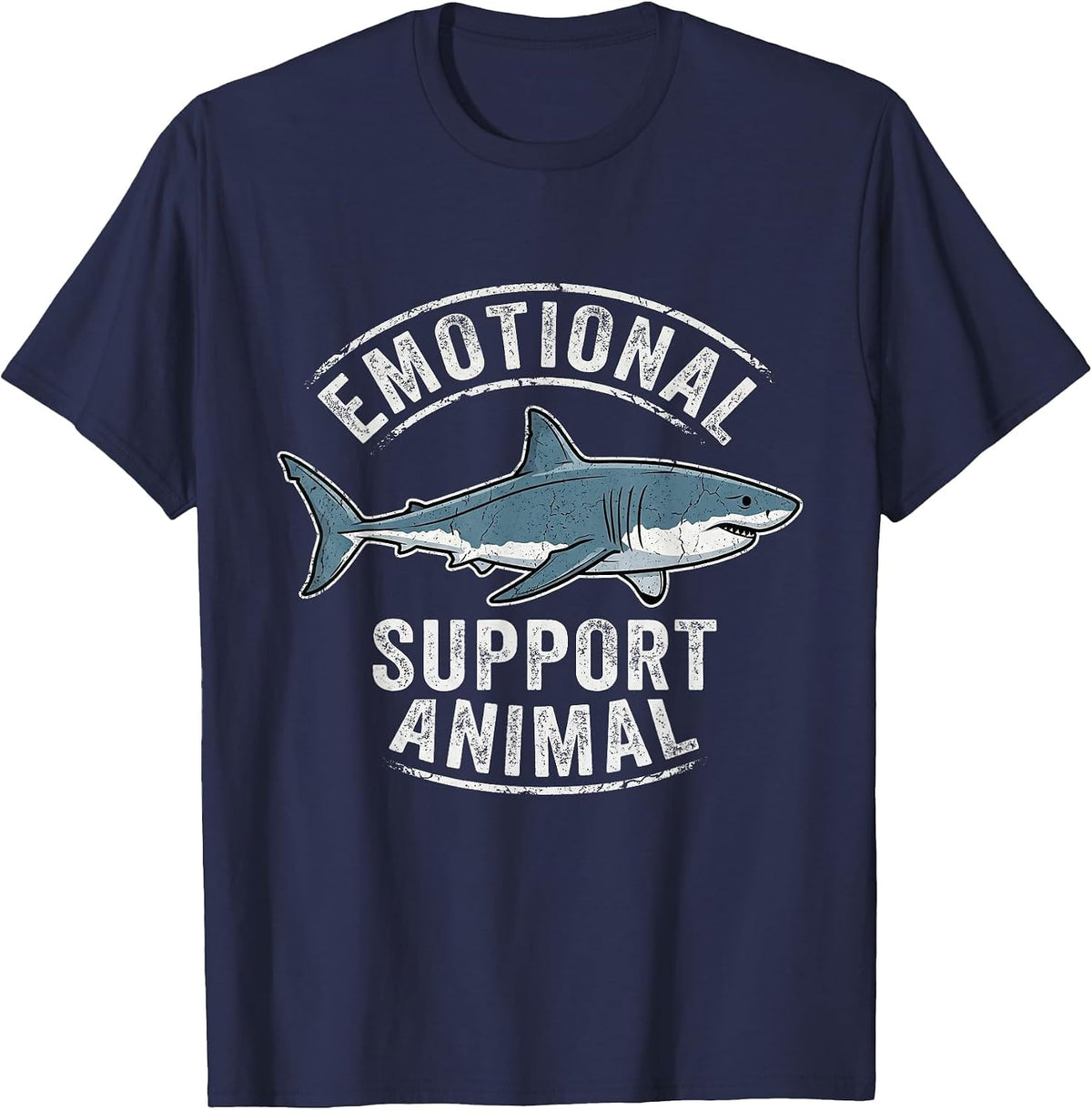 Emotional Animal White Shark Funny Vintage Great Support T-Shirt - Navy Blue