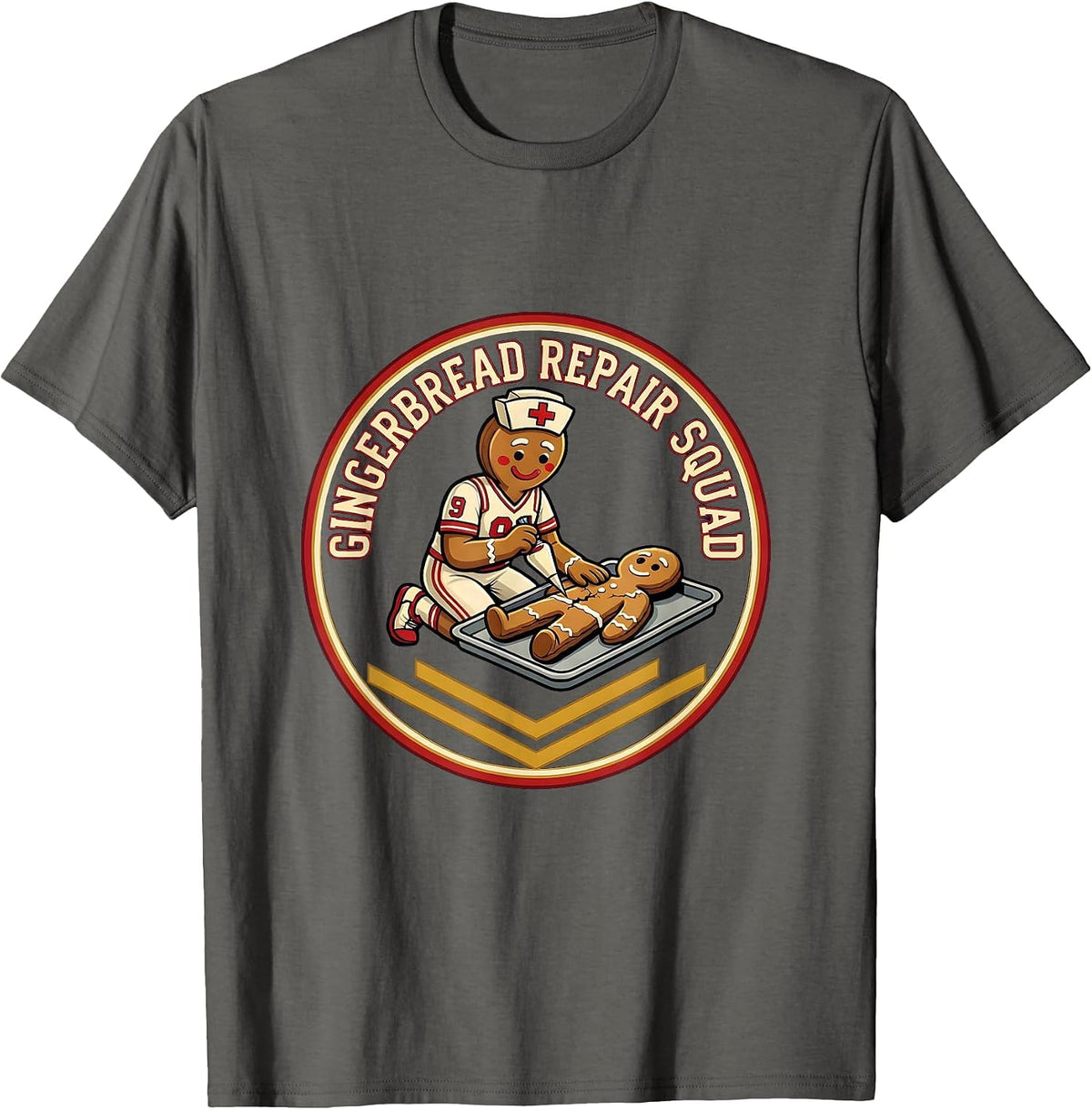 Men's Gingerbread Repair Squad Funny Christmas Nurse Gingerbread T-Shirt - Asphalt Grey