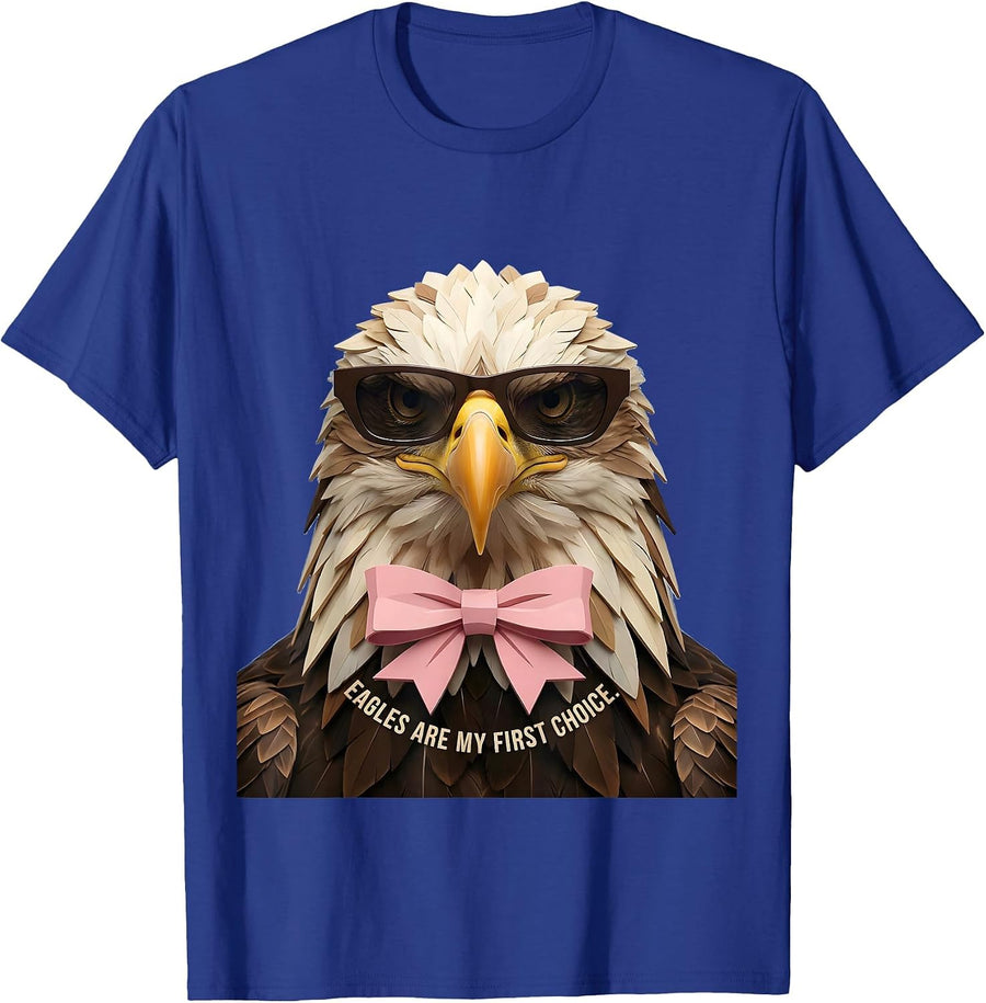 Eagles Are My First Choice Coquette Ribbon Graphic Eagle T-Shirt - Royal Blue