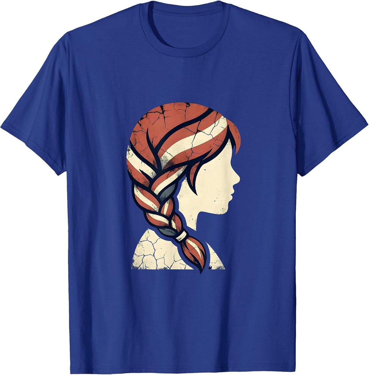 Girls Red White and Blue Braided Flag Ribbon T-Shirt - Royal Blue