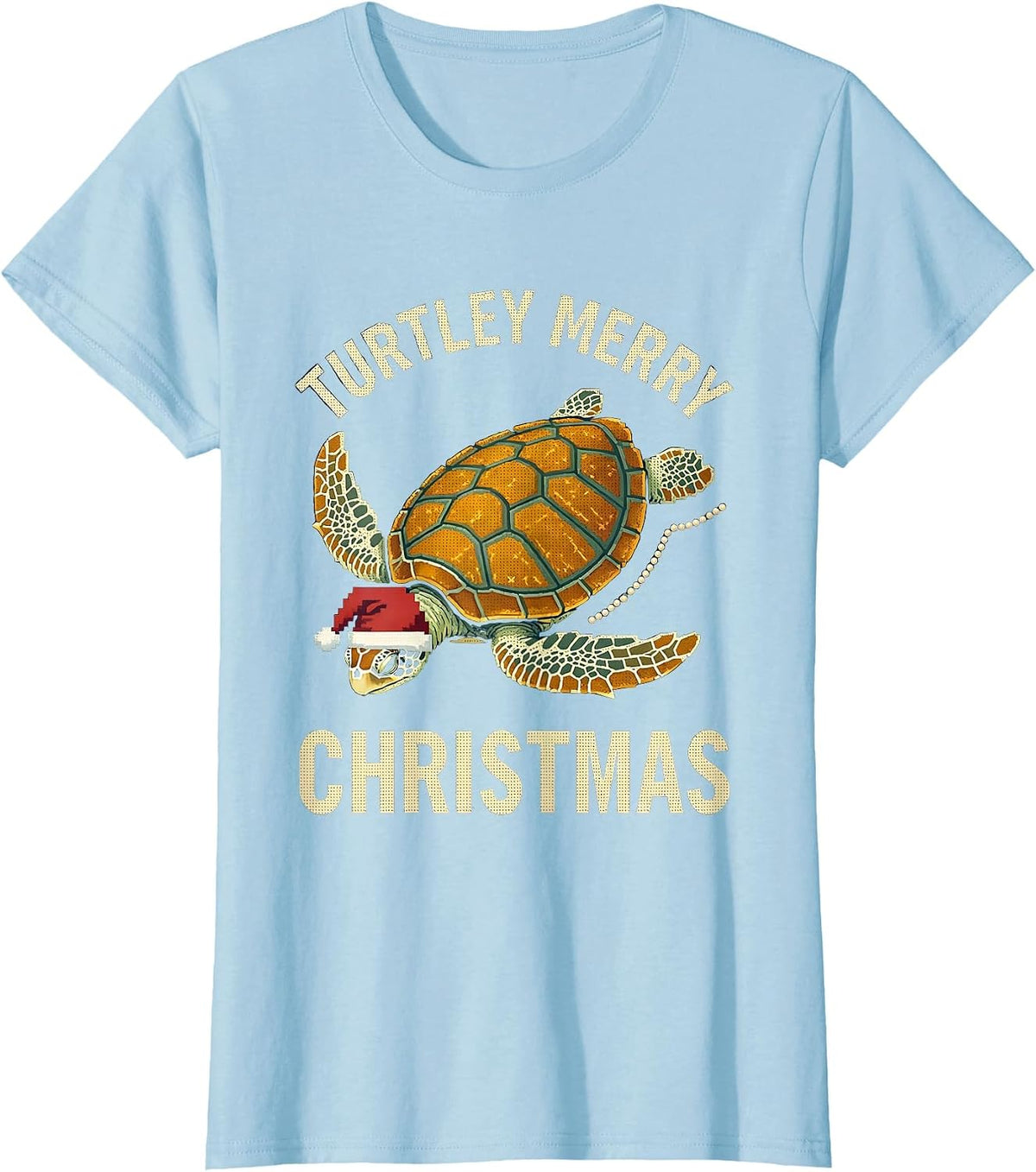 Turtley Merry Christmas Cross Stitch Sampler Sea Turtle T-Shirt - Baby Blue