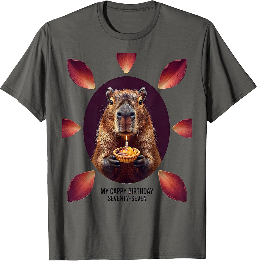 My Cappy Birthday Seventy-Seven Funny Capybara Birthday T-Shirt - Asphalt Grey