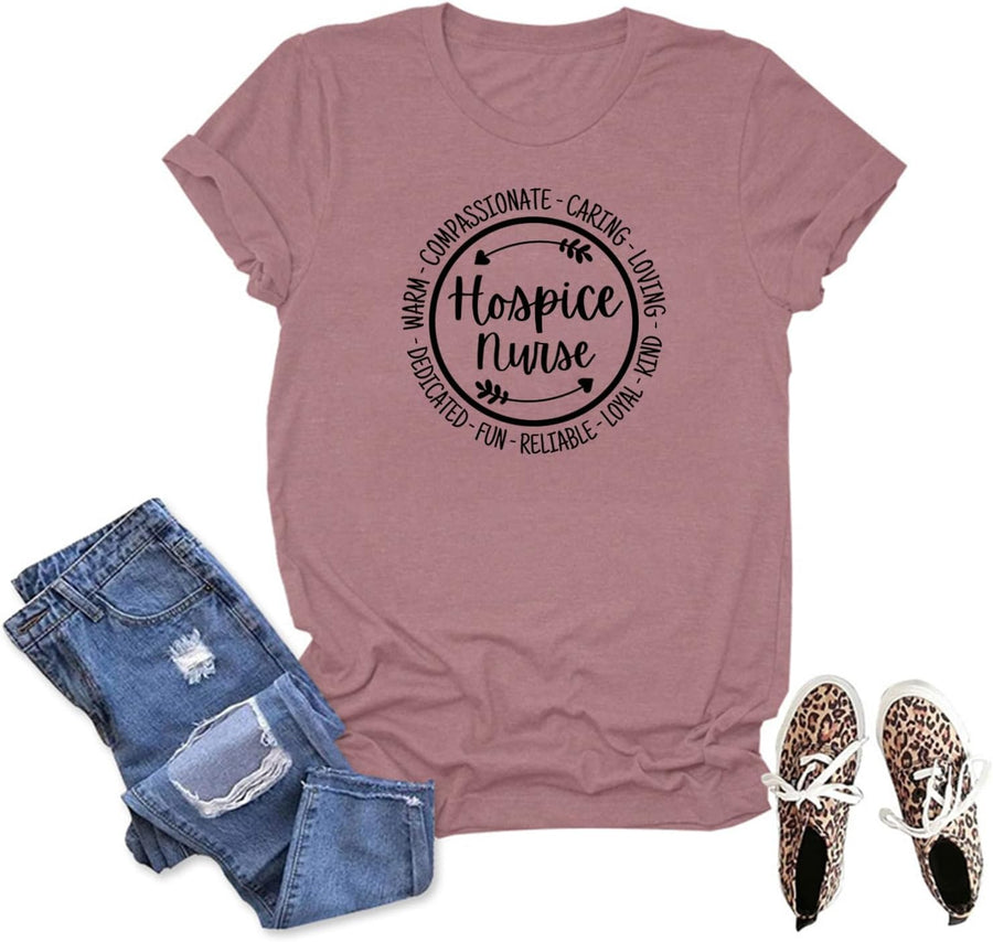 Hospice Nurse Shirt for Women Caregiver Trendy T-Shirt Casual Summer Short Sleeve Tee Tops Nurse Appreciation Gift - Pink