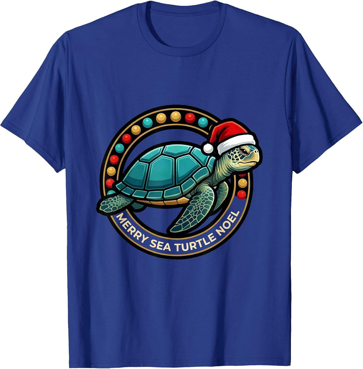 Men's Merry Sea Turtle Noel Cute Sea Turtle Christmas Santa Hat T-Shirt - Royal Blue