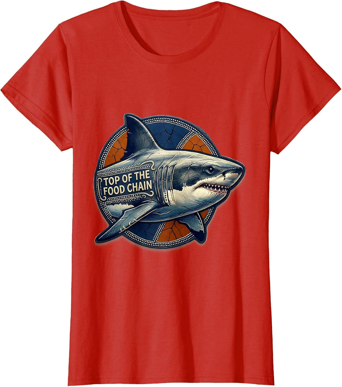 Top of the Food Chain Shark Graphic Design T-Shirt - Red