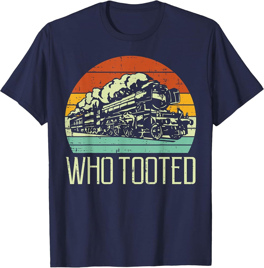 Steam Train Who Tooted Retro Locomotive Men Boys Kid Toddler T-Shirt - Navy Blue