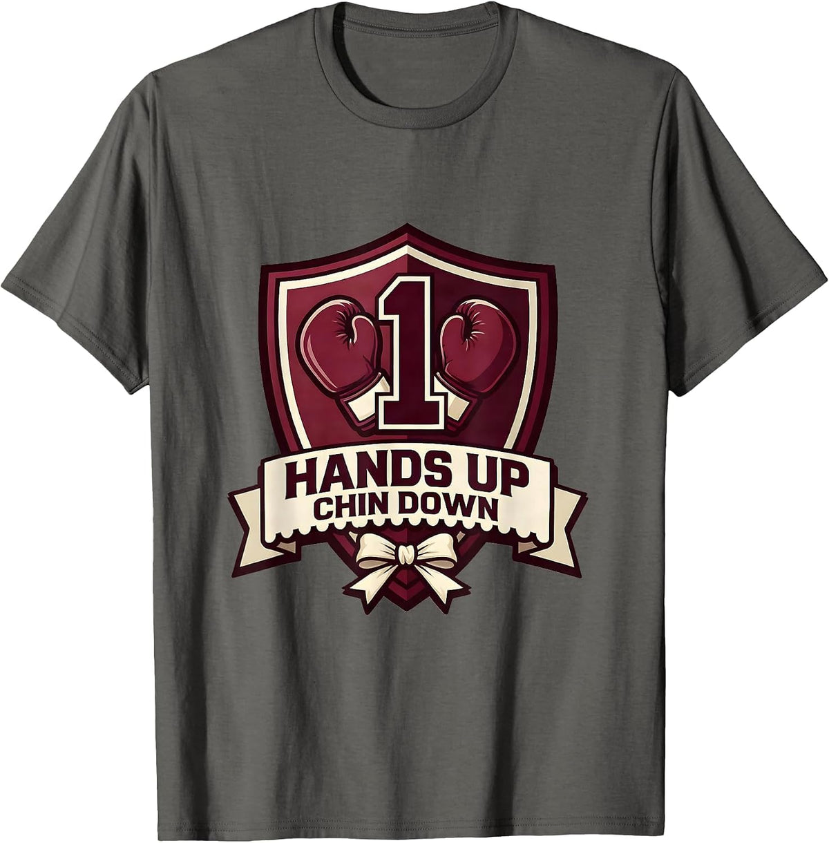 Men's Hands Up Chin Down Boxing Graphic Design T-Shirt - Asphalt Grey