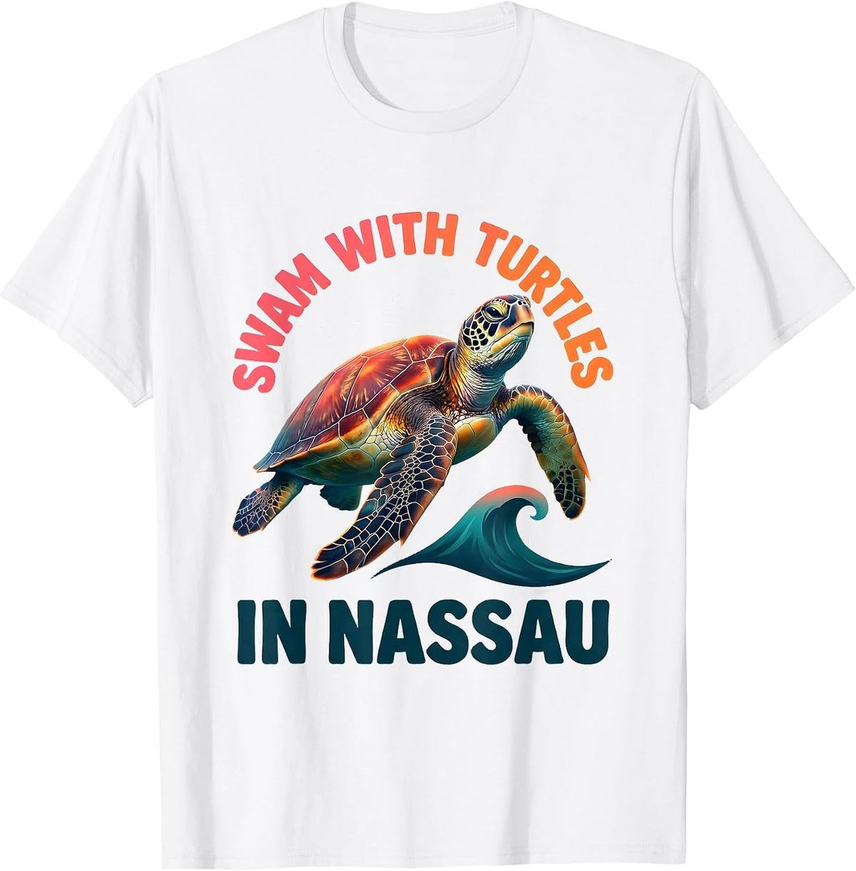 Men's Swam With Turtles In Nassau Gradient Sea Turtle Souvenir T-Shirt - White