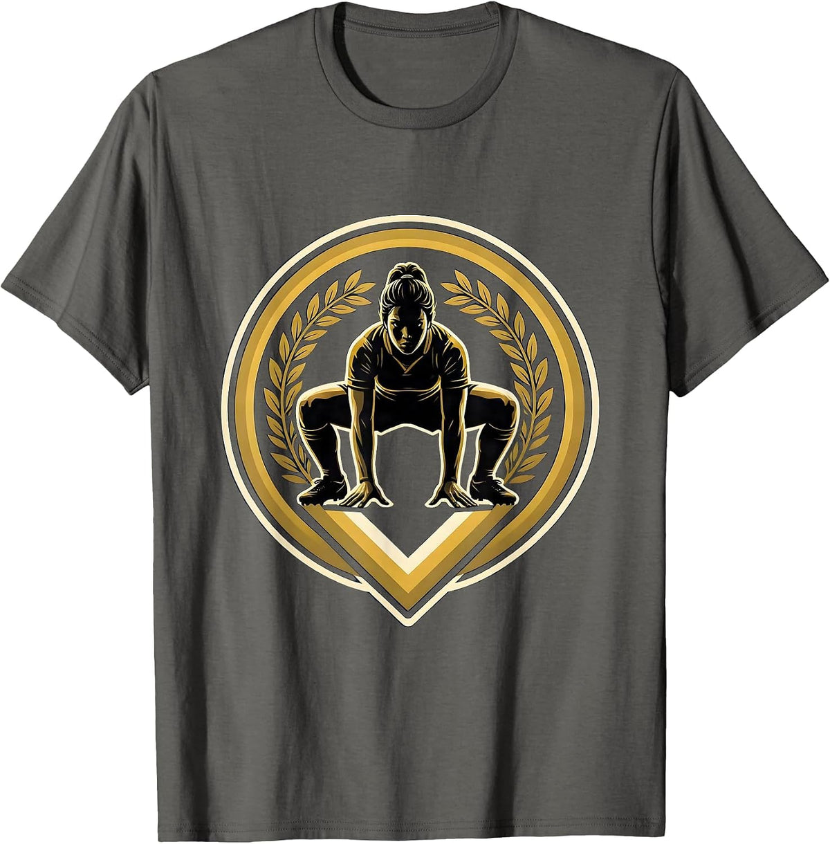 Woman Rugby Player Defensive Stance Graphic T-Shirt - Asphalt Grey