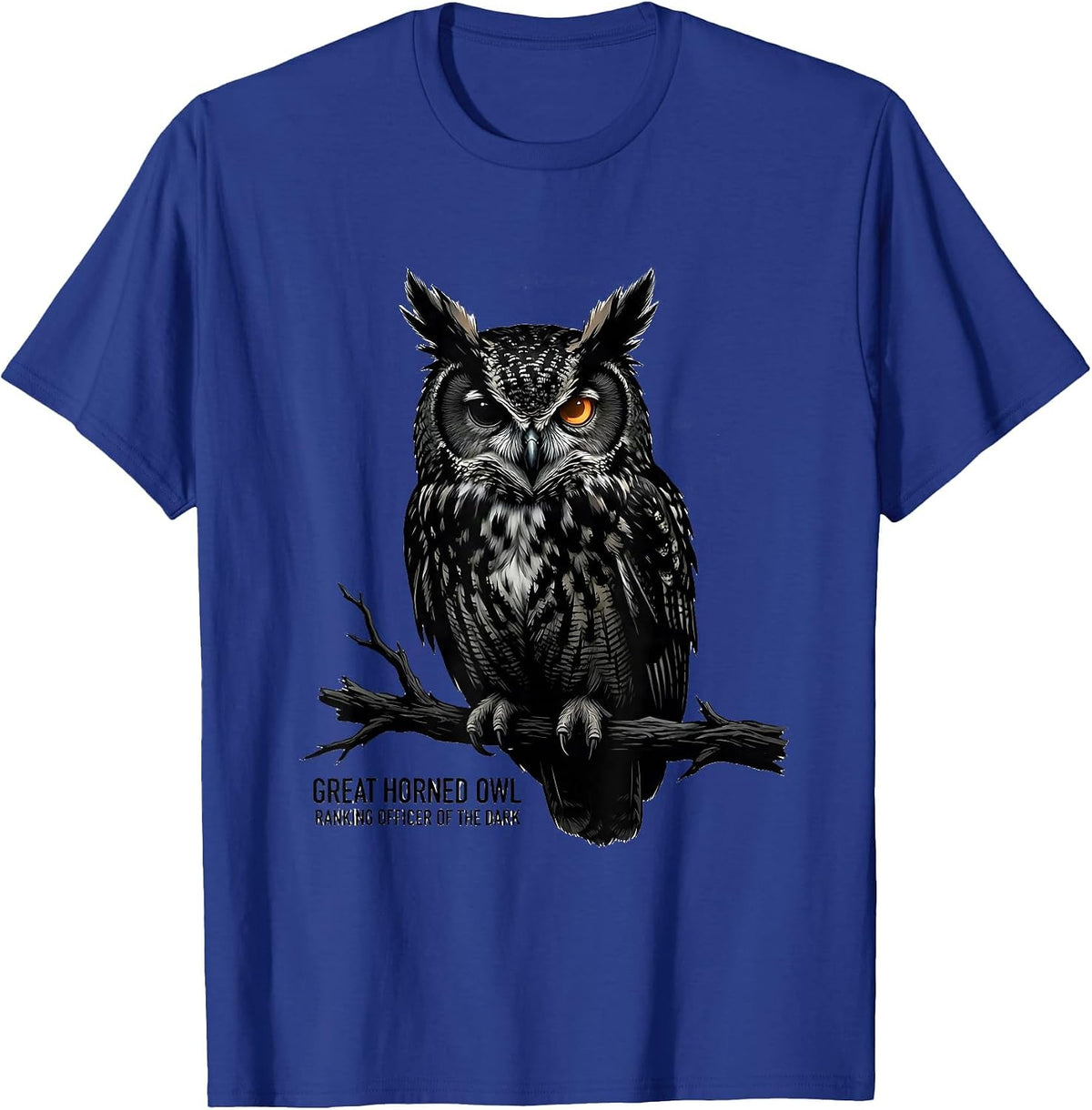 Men's Great Horned Owl Ranking Officer Of The Dark Vintage T-Shirt - Royal Blue