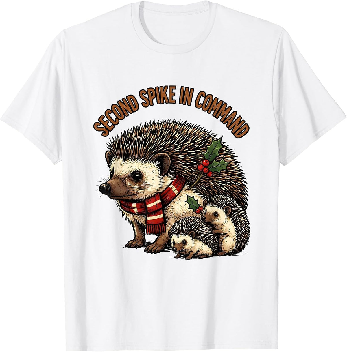 Men's Second Spike In Command Cute Hedgehog Christmas Novelty T-Shirt - White