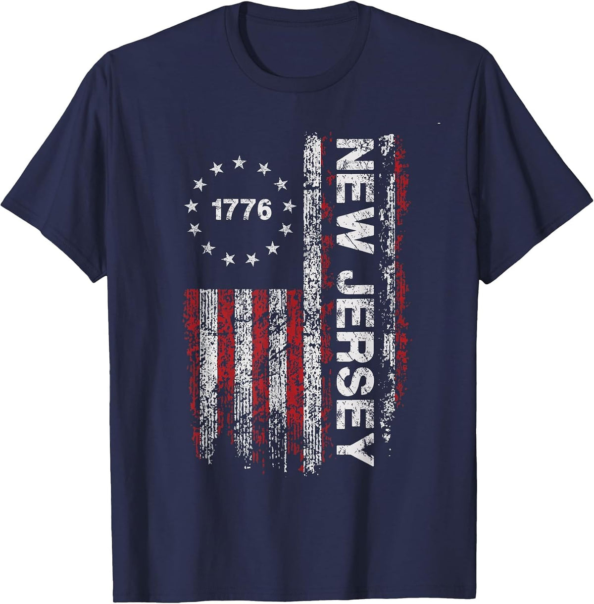 New Jersey State US Flag 1776 Vintage for Men Women Youth T-Shirt - Navy Blue