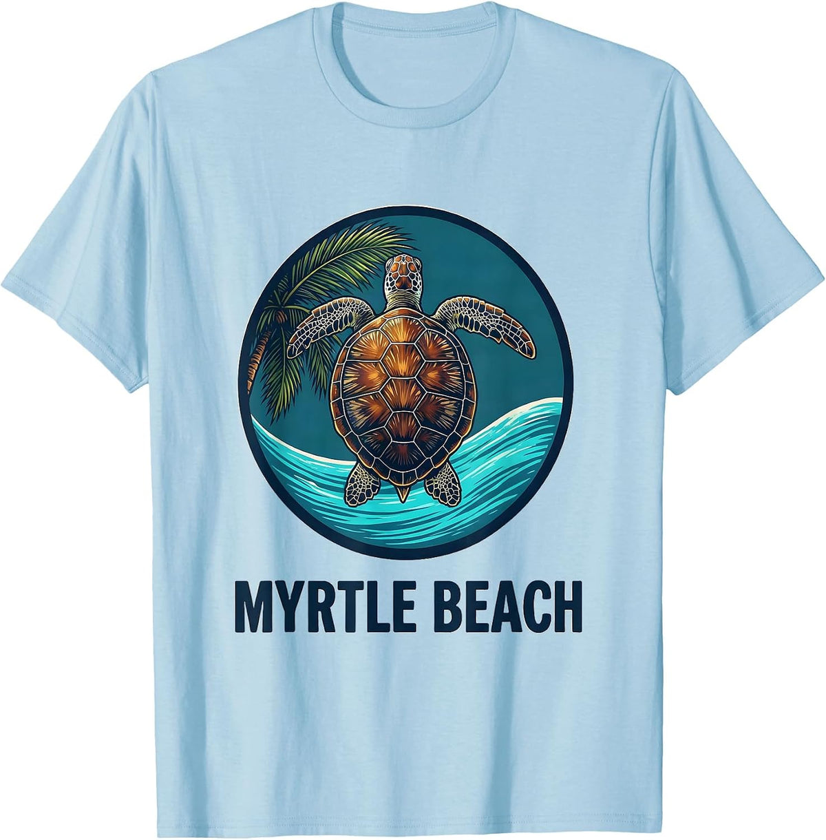 Men's Myrtle Beach Retro 70s Sea Turtle Souvenir Tropical Vacation T-Shirt - Baby Blue