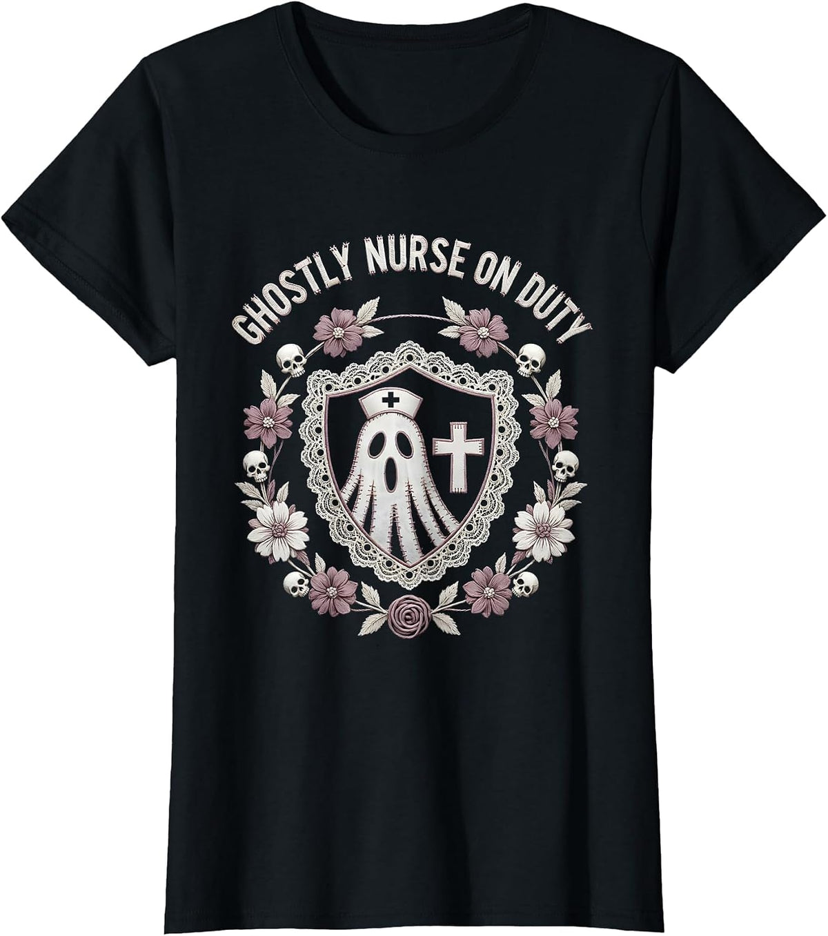Ghostly Nurse On Duty Halloween LPN Design T-Shirt - Black