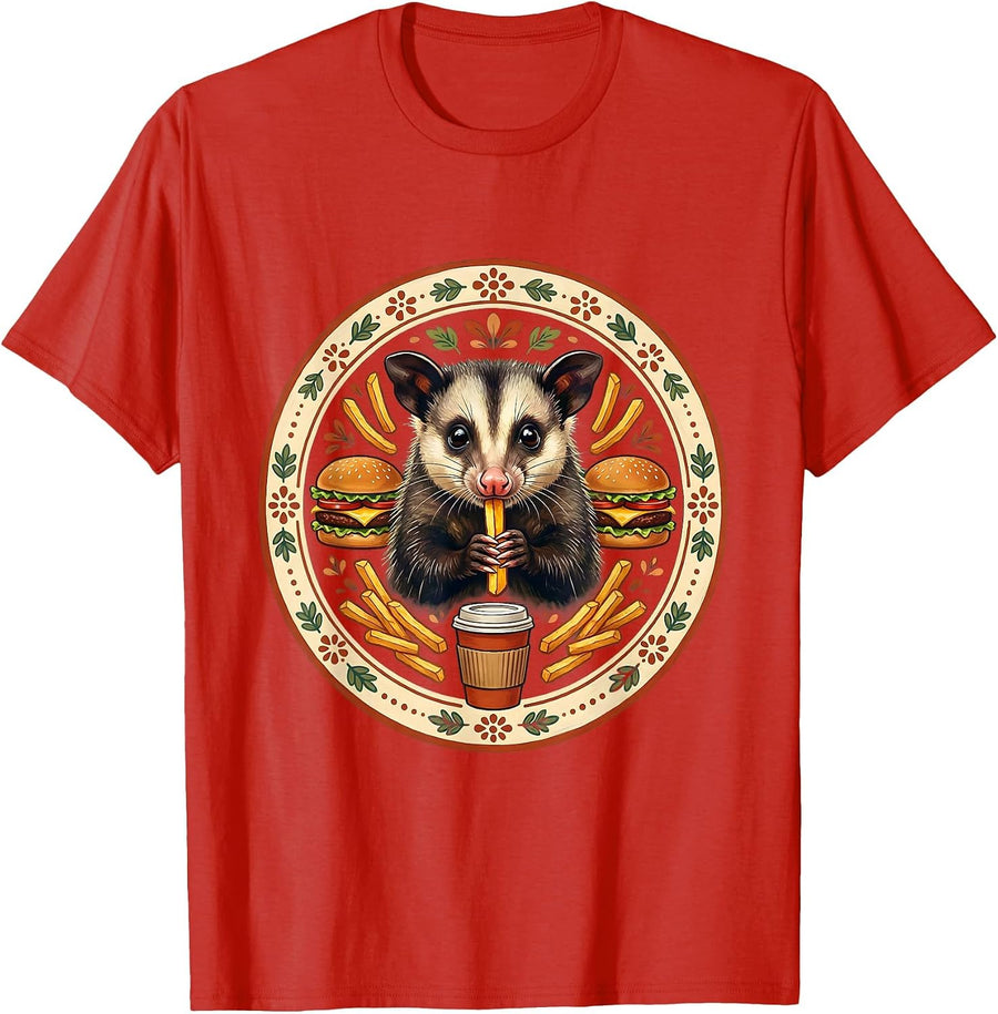 Men's Opossum Fast Food Scavenger Graphic Tee T-Shirt - Red