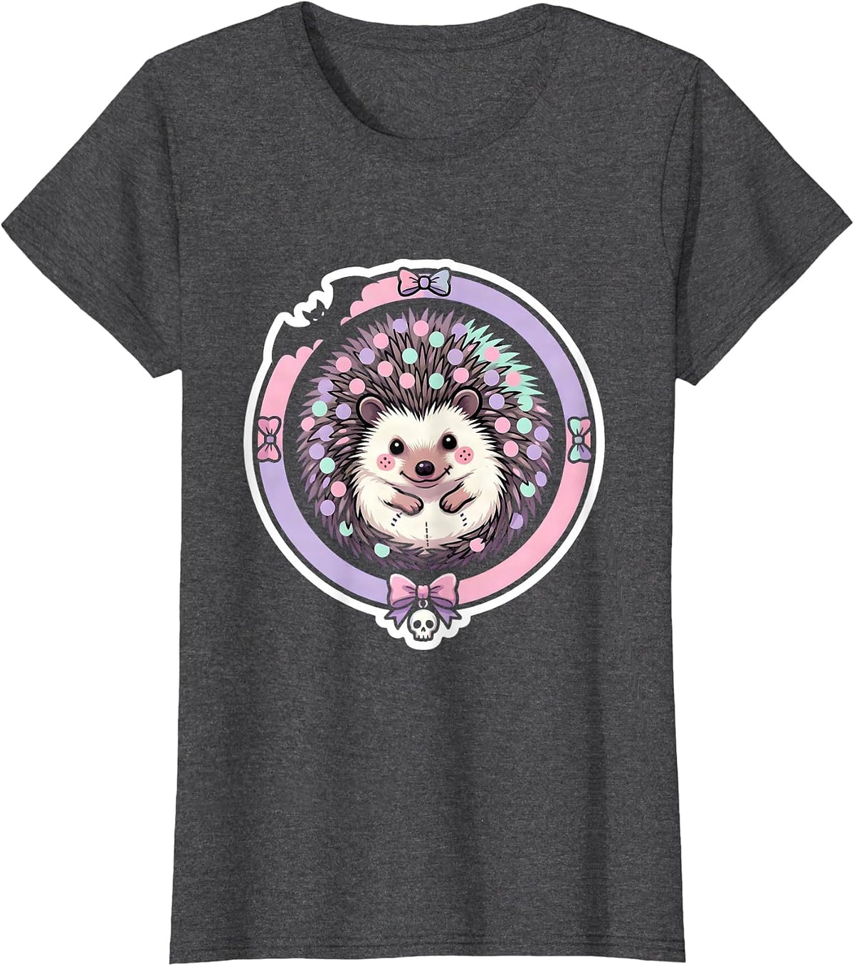 Women's Hedgehog Polka Dot Ball Cute Girls Graphic T-Shirt - Dark Heather Grey