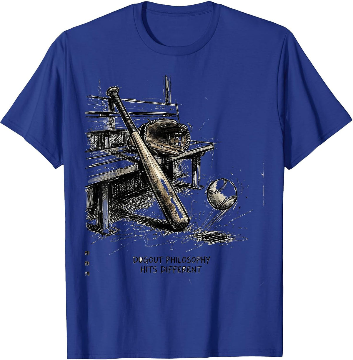 Dugout Philosophy Hits Different Baseball Design T-Shirt - Royal Blue