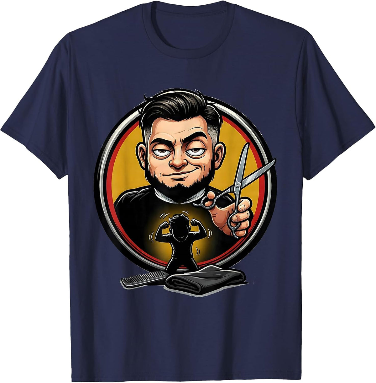 Calm Barber Cartoon Hair Stylist Gift T-Shirt - Navy Blue