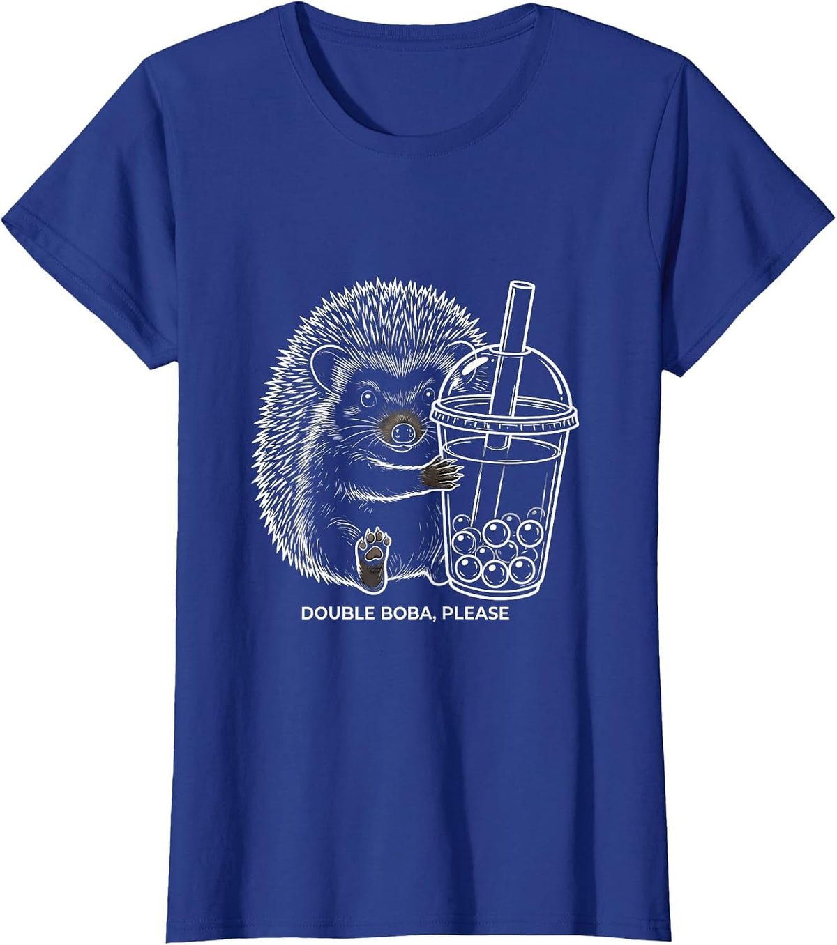 Women's Double Boba, Please Cute Kawaii Hedgehog Boba Tea Lover Gift T-Shirt - Royal Blue