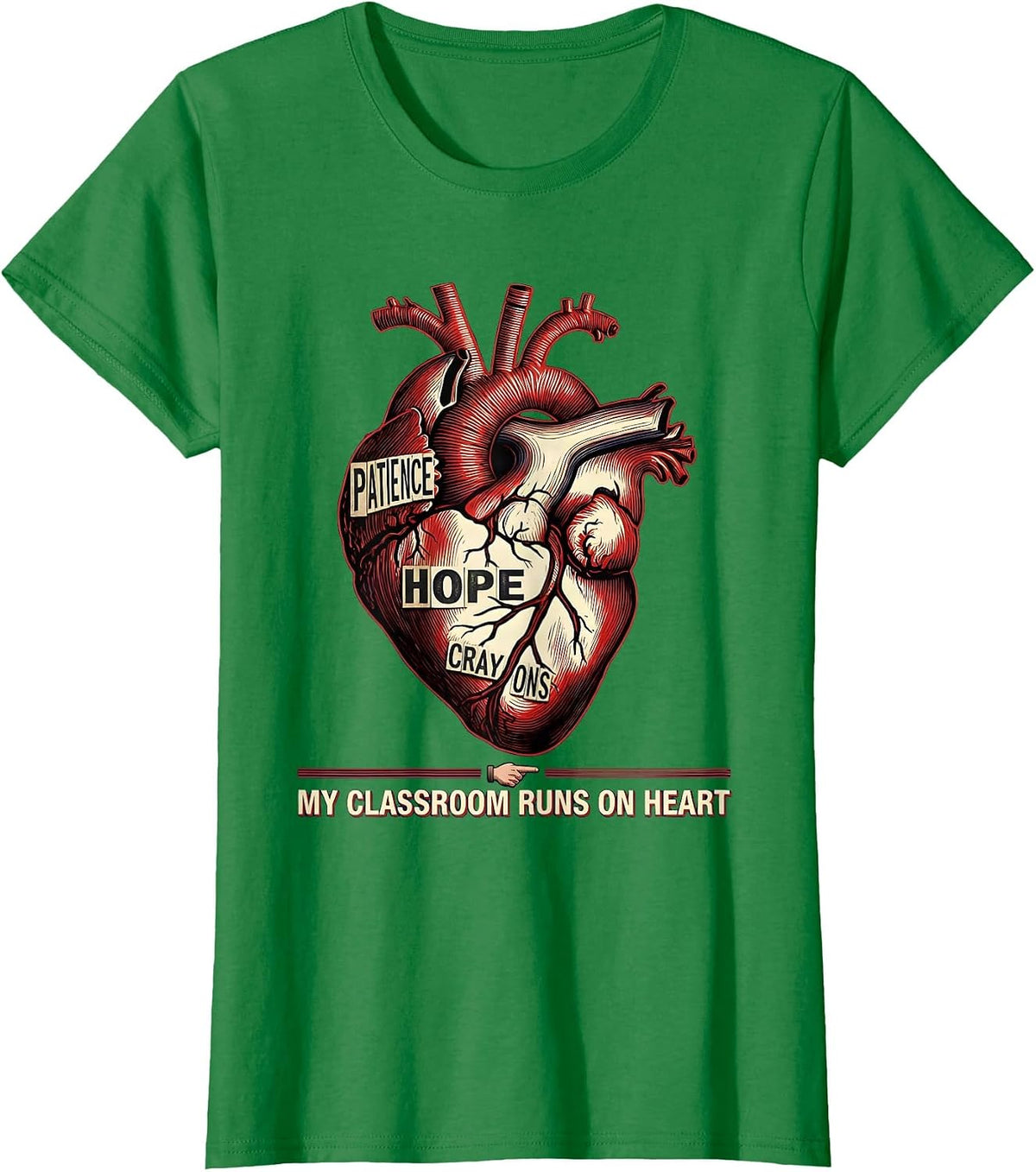 Women's My Classroom Runs On Heart Special Education Teacher T-Shirt - Kelly Green