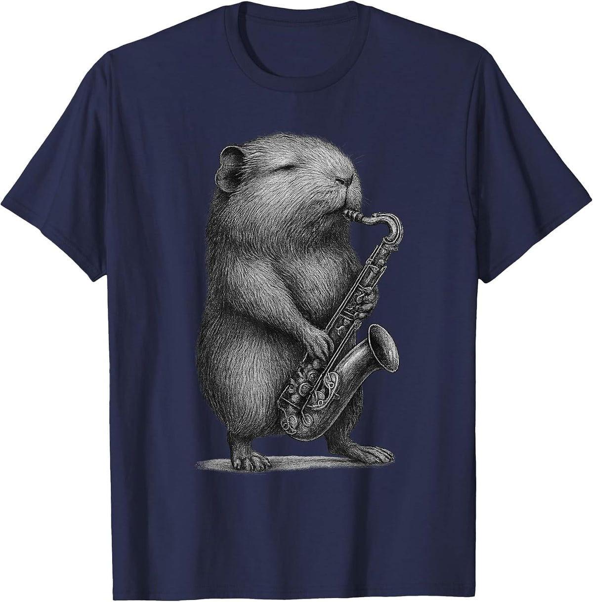Guinea Pig Playing Saxophone Jazz Music Pet Lover T-Shirt - Navy Blue