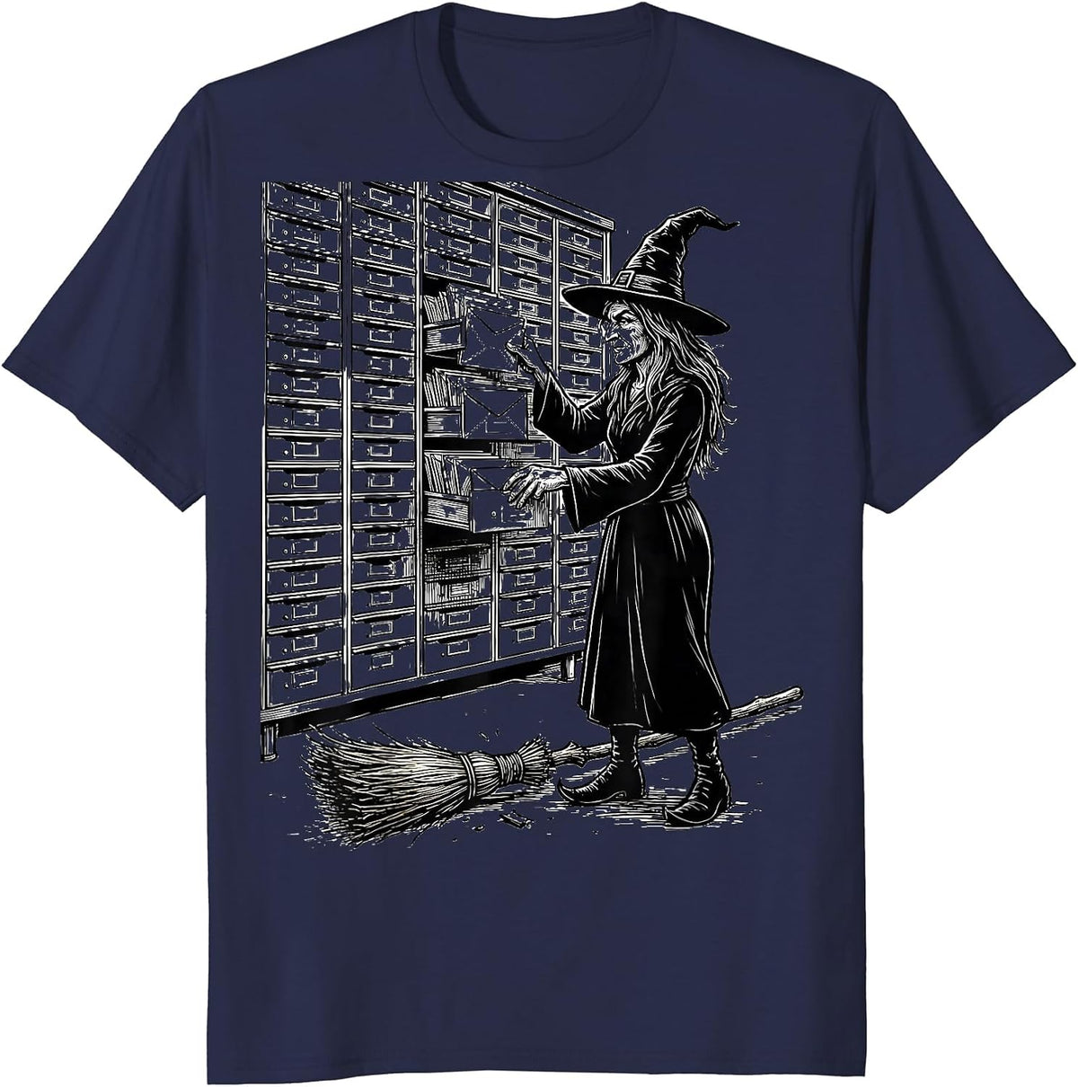 Witch Postal Clerk Halloween Occupation Humor T-Shirt - Navy Blue