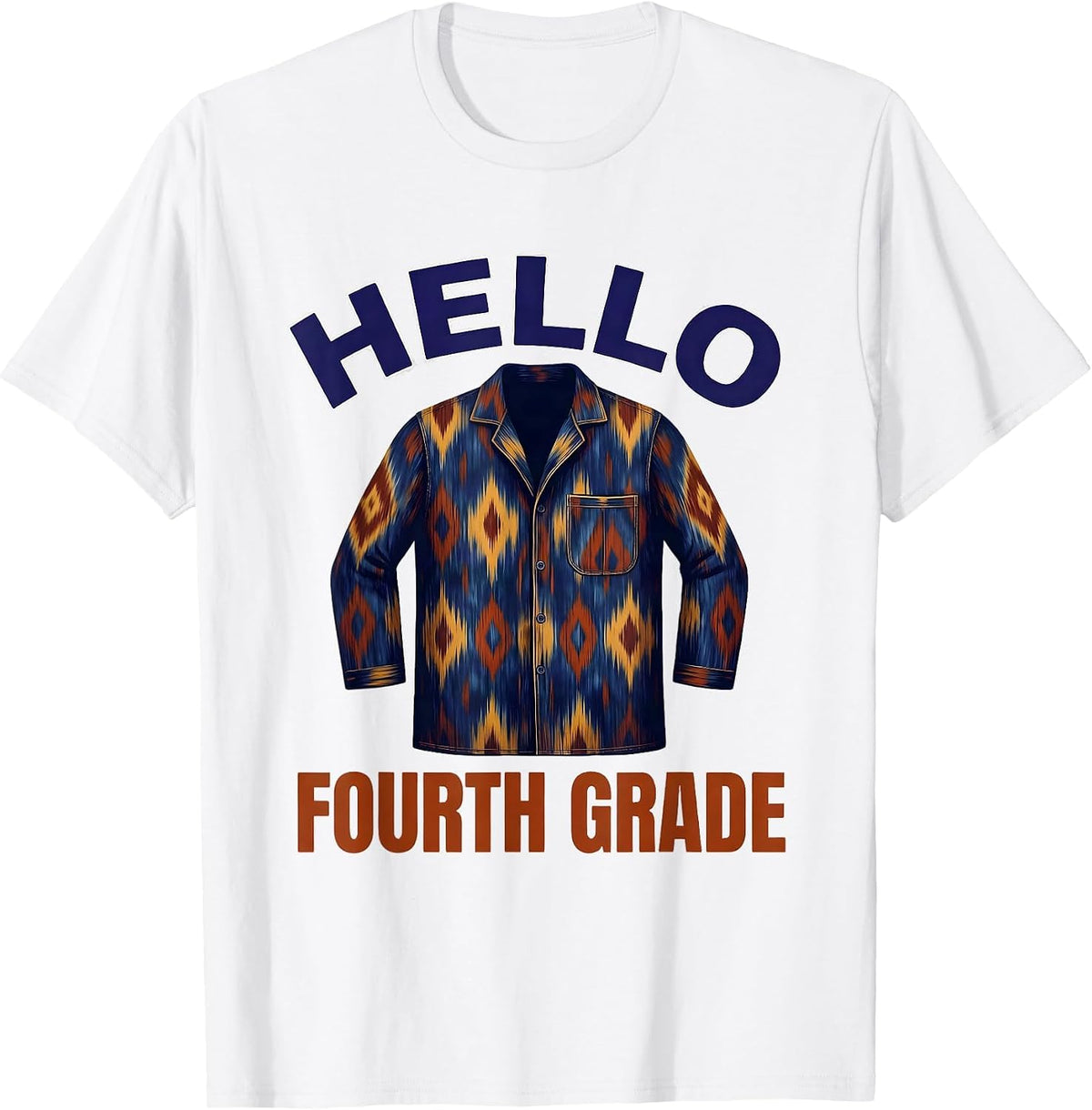 Men's Hello Fourth Grade Ikat Warp Blur Back To School Tie Dye T-Shirt - White