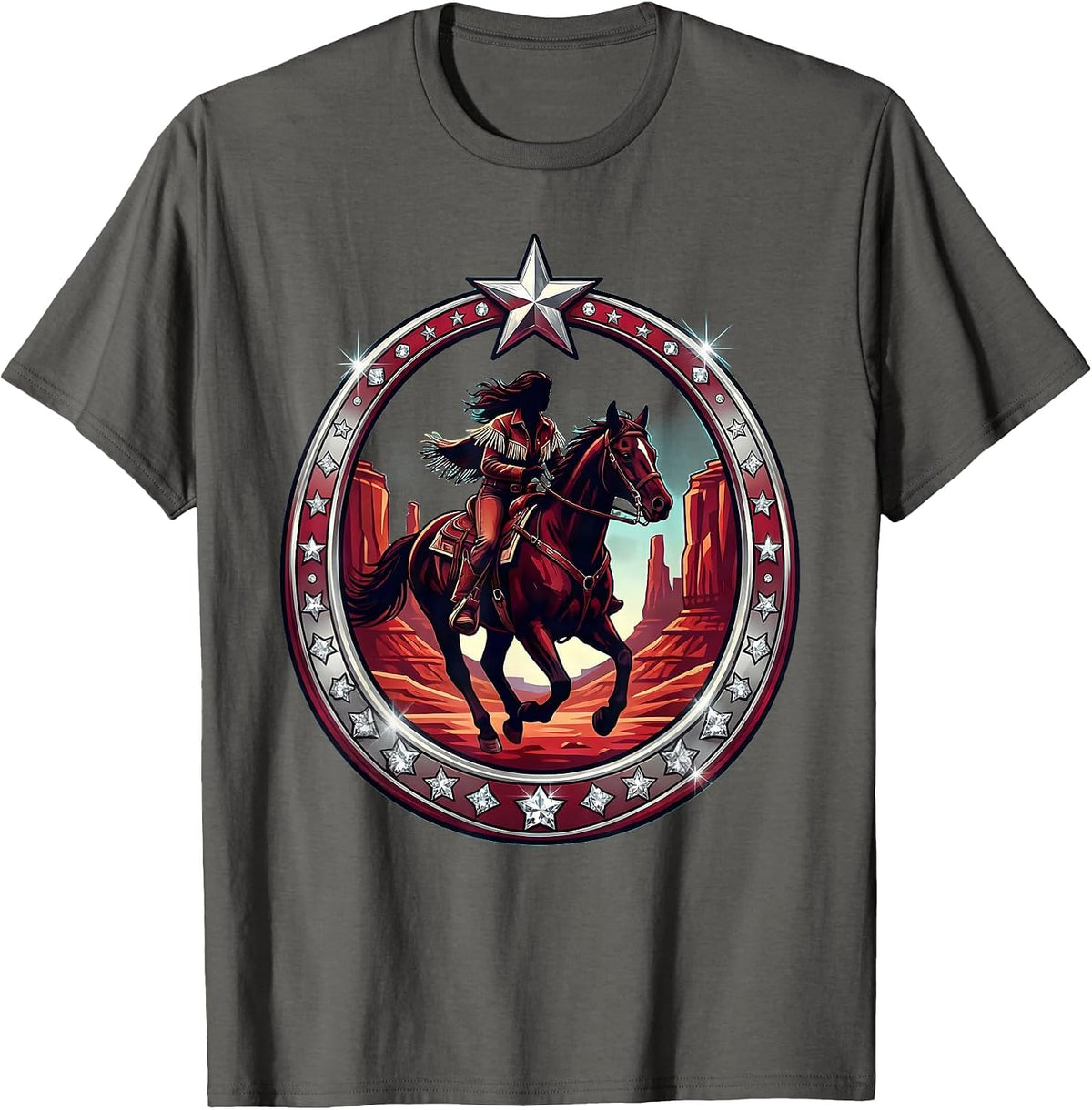 Horseback Rider Canyon Western Graphic Tee T-Shirt - Asphalt Grey