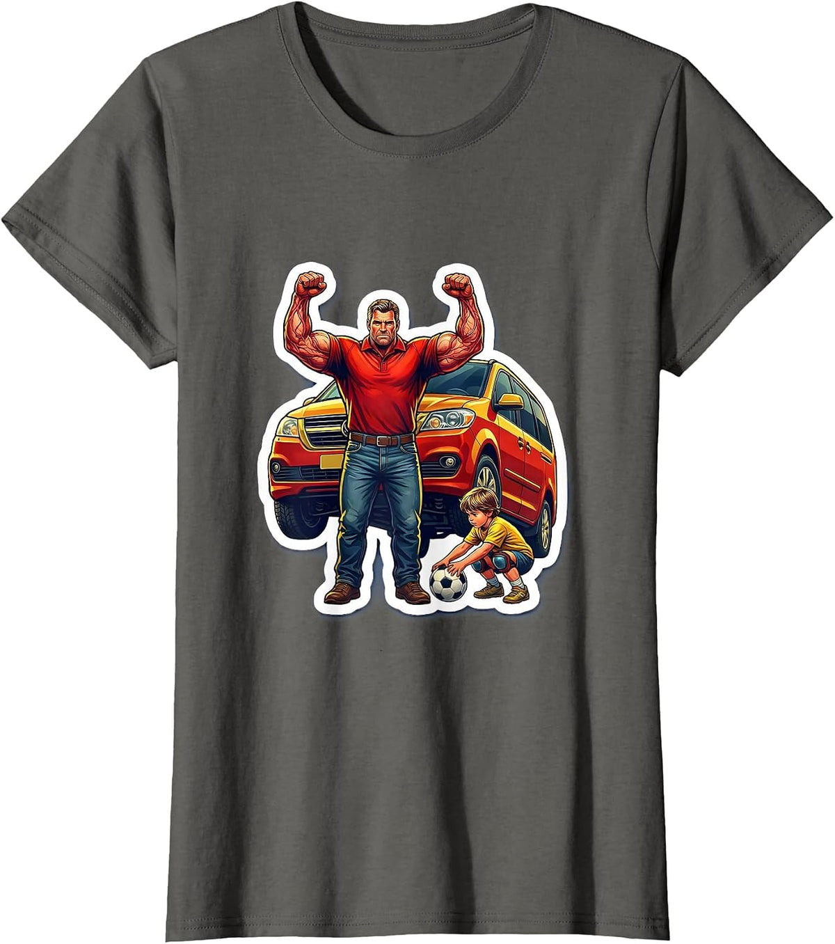 Women's Super Dad Minivan Lift Soccer Hero Graphic T-Shirt - Asphalt Grey