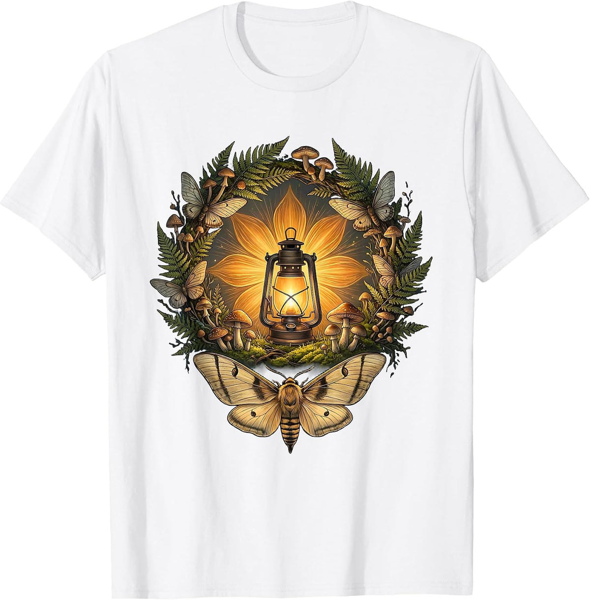 Lighthouse Beam Through Dark Fog Graphic Design T-Shirt - White