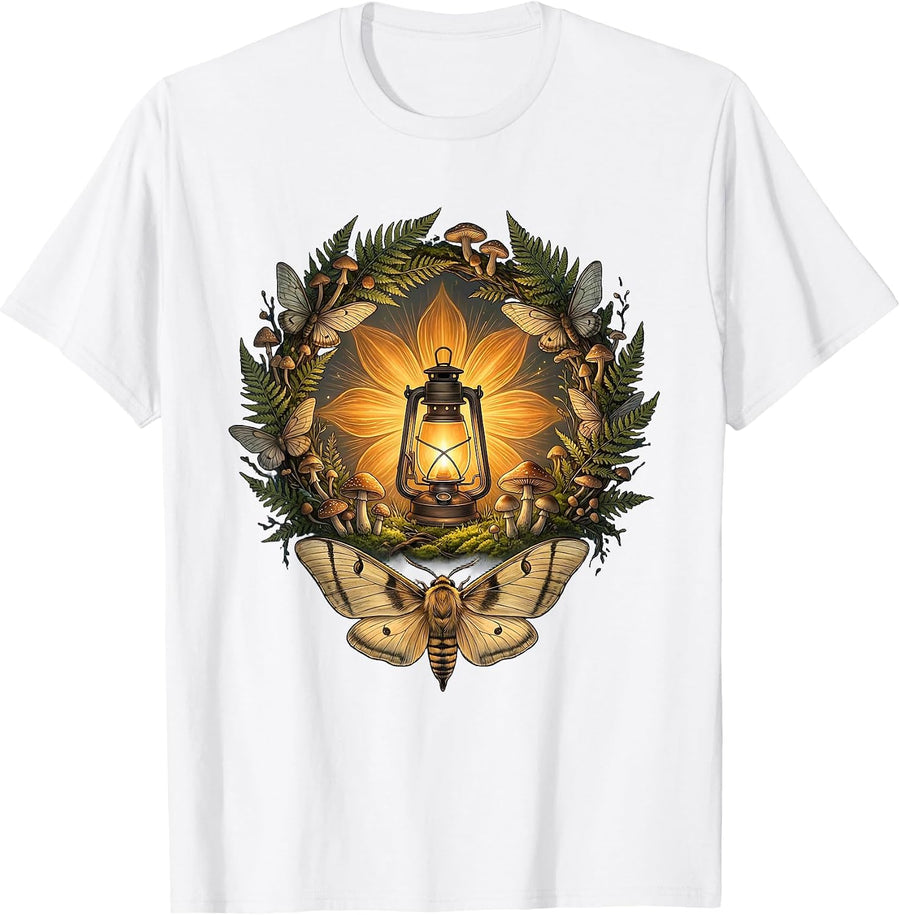 Lighthouse Beam Through Dark Fog Graphic Design T-Shirt - White