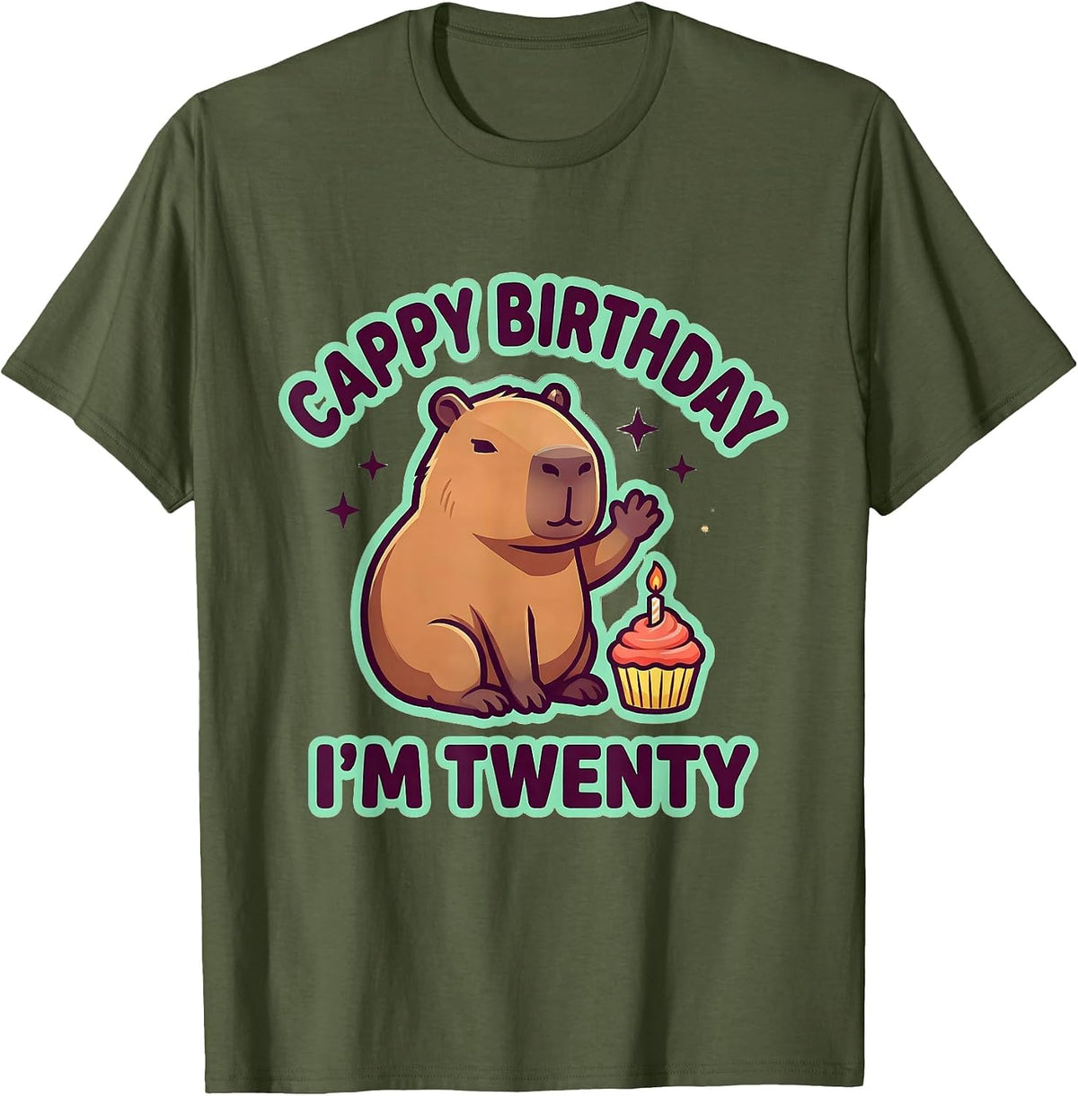 Cappy Birthday I'm Twenty Kawaii Capybara Birthday Gift T-Shirt - Olive Green