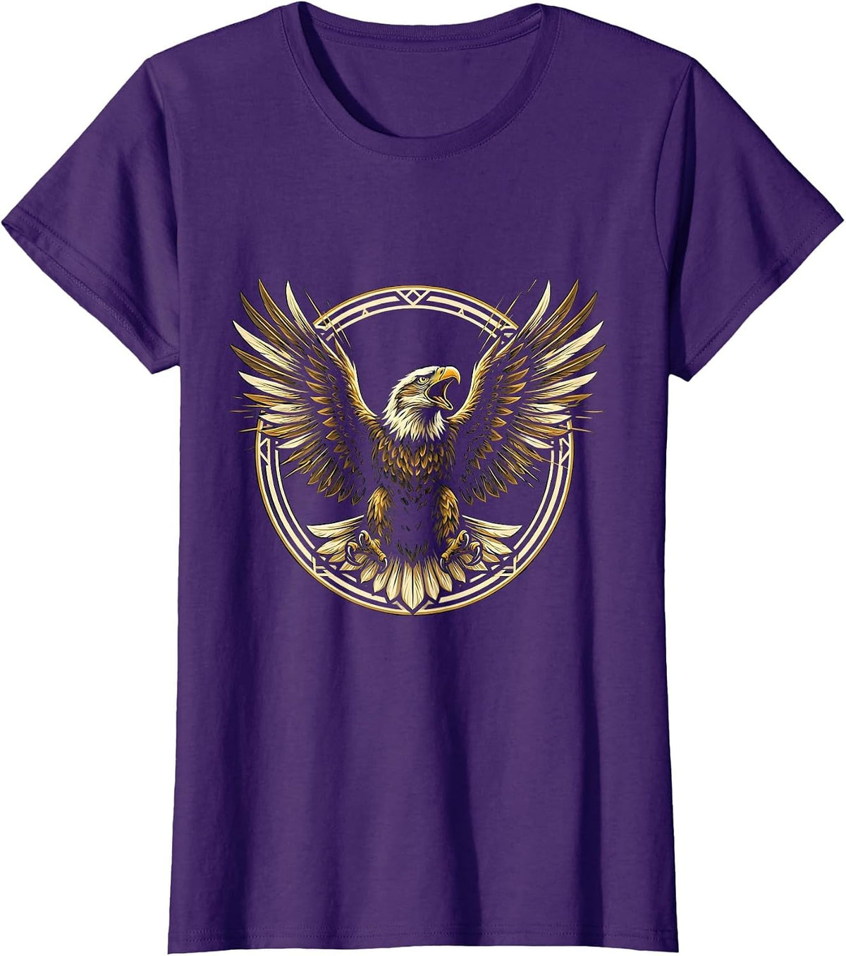 Women's Eagle Mid-Screech Wings Fully Spread Illustration T-Shirt - Purple