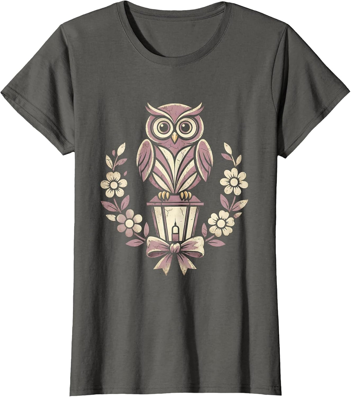 Women's Owl on Lantern Girls Halloween Graphic T-Shirt - Asphalt Grey