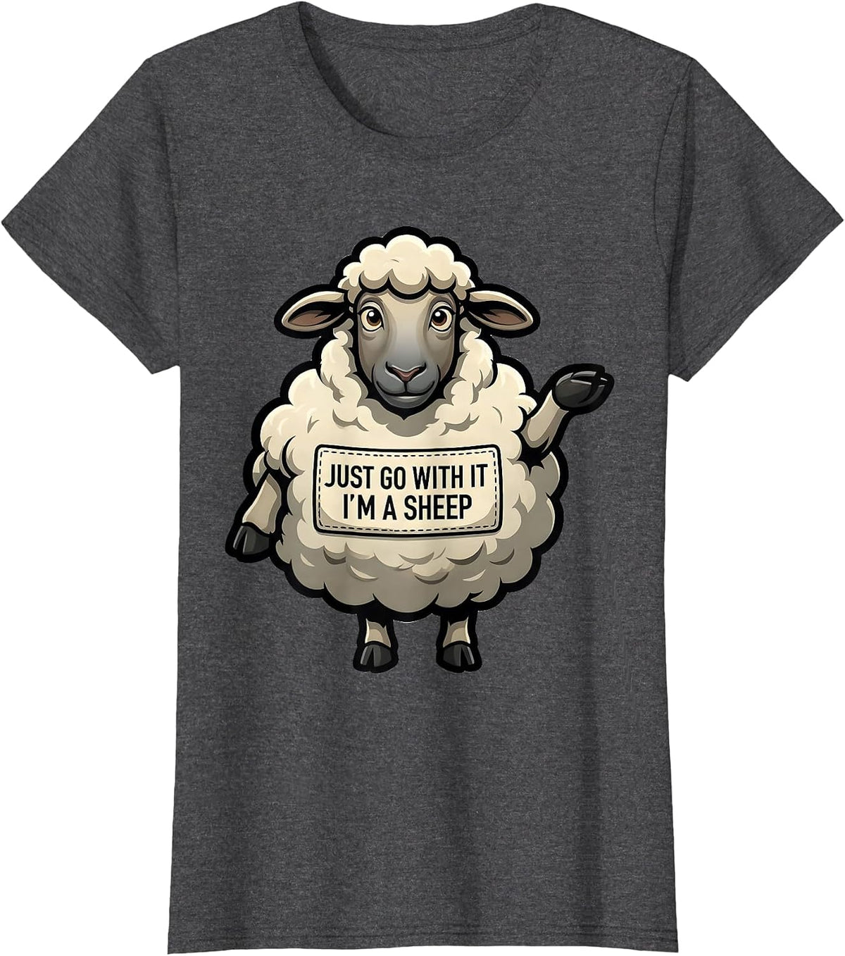 Women's Just Go With It, I'm A Sheep Cartoon Sheep Halloween Costume T-Shirt - Dark Heather Grey