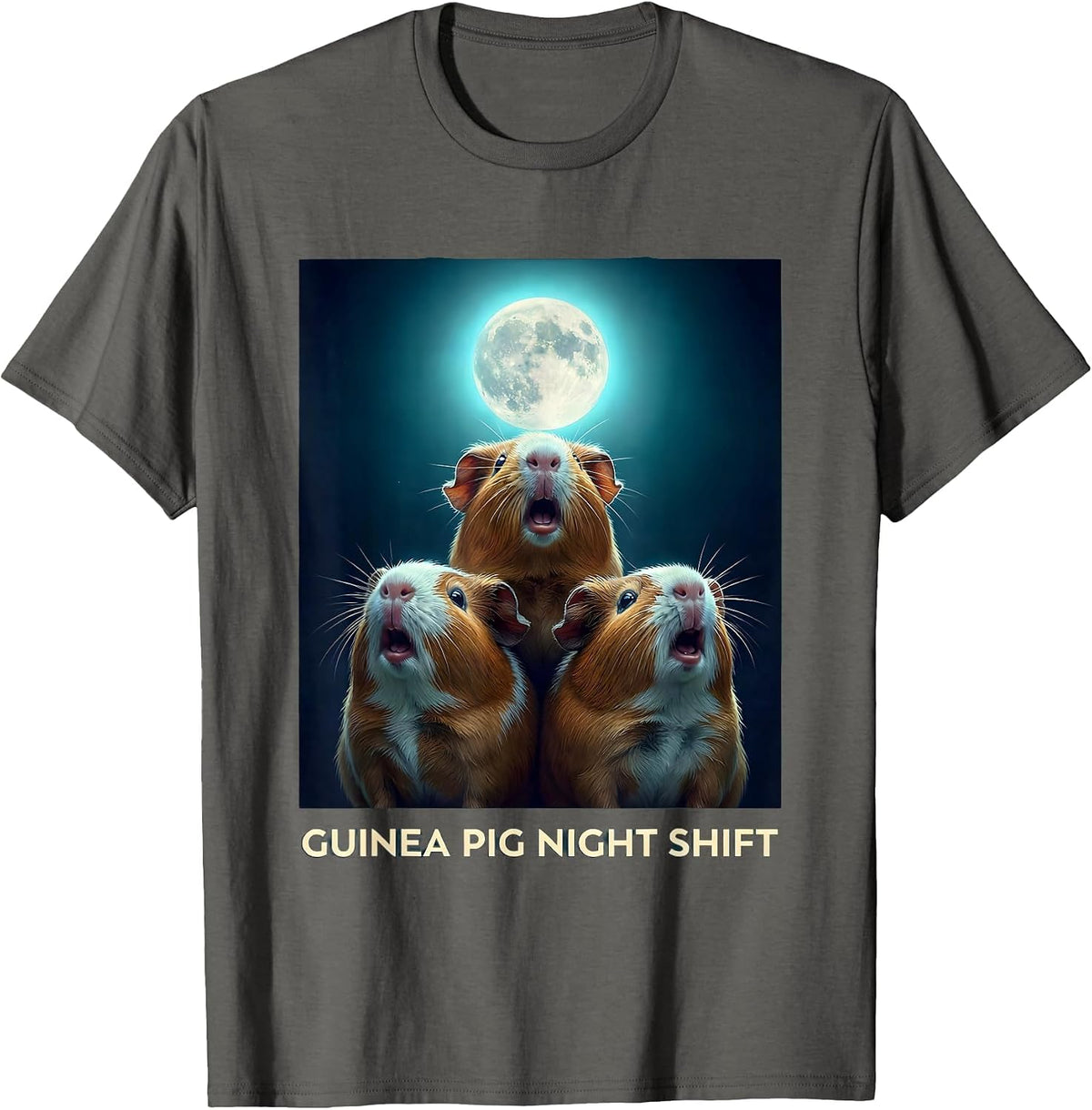 Men's Guinea Pig Night Shift Funny Pet Lover Meme Humor T-Shirt - Asphalt Grey