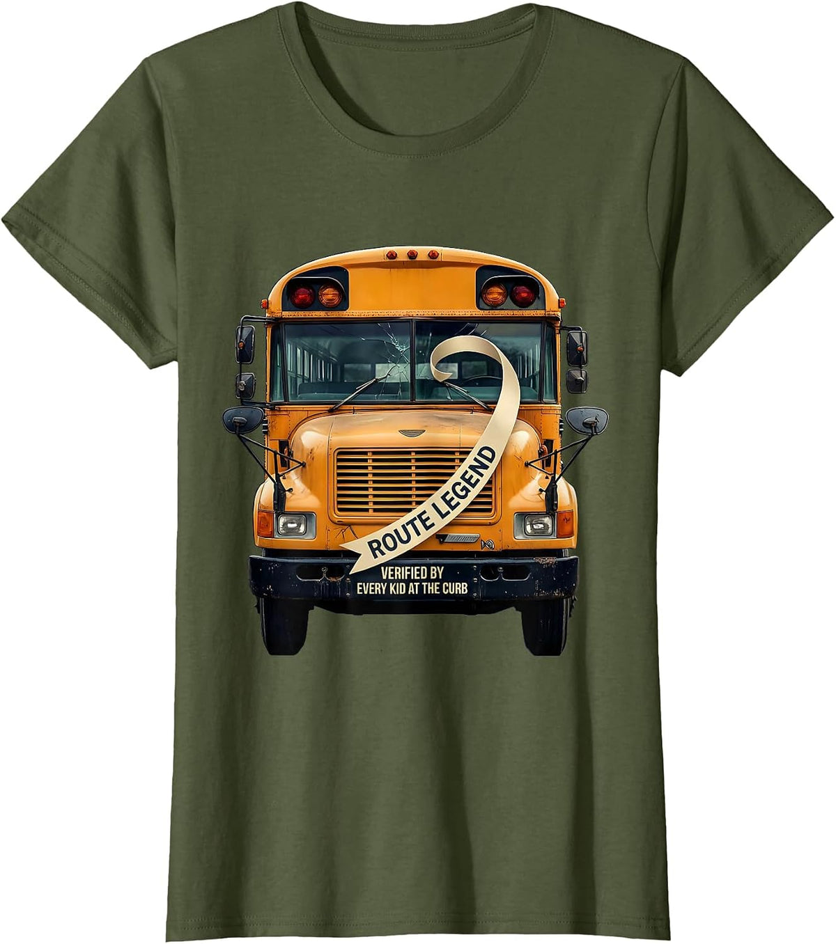 Women's Route Legend, Verified By Every Kid At The Curb School Bus T-Shirt - Olive Green