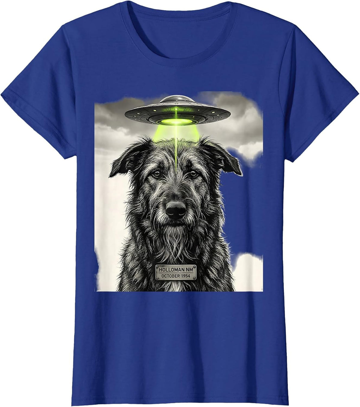 Women's Holloman NM October 1954 Funny Irish Wolfhound Dog UFO T-Shirt - Royal Blue