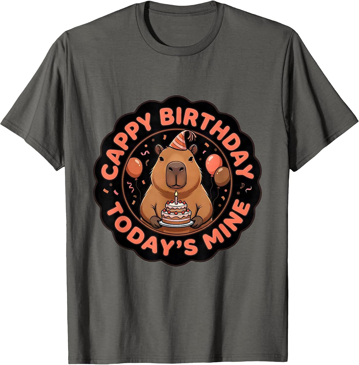 Cappy Birthday Today’s Mine Kawaii Capybara Kids Party T-Shirt - Asphalt Grey