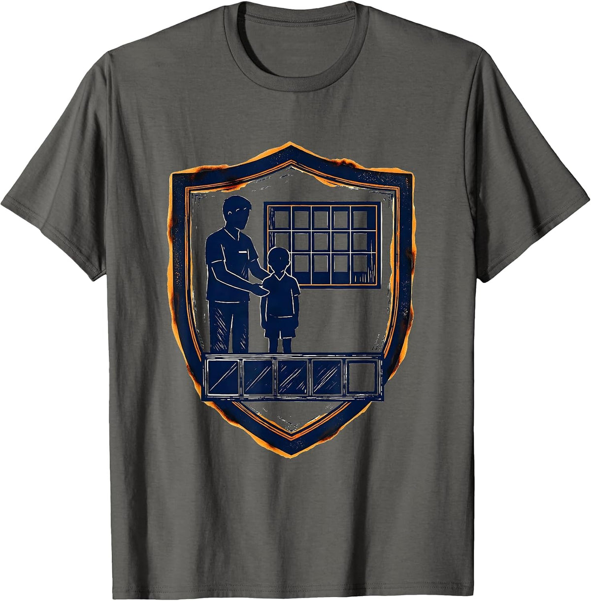 Support Aide Student Shield Linocut Appreciation Gift T-Shirt - Asphalt Grey