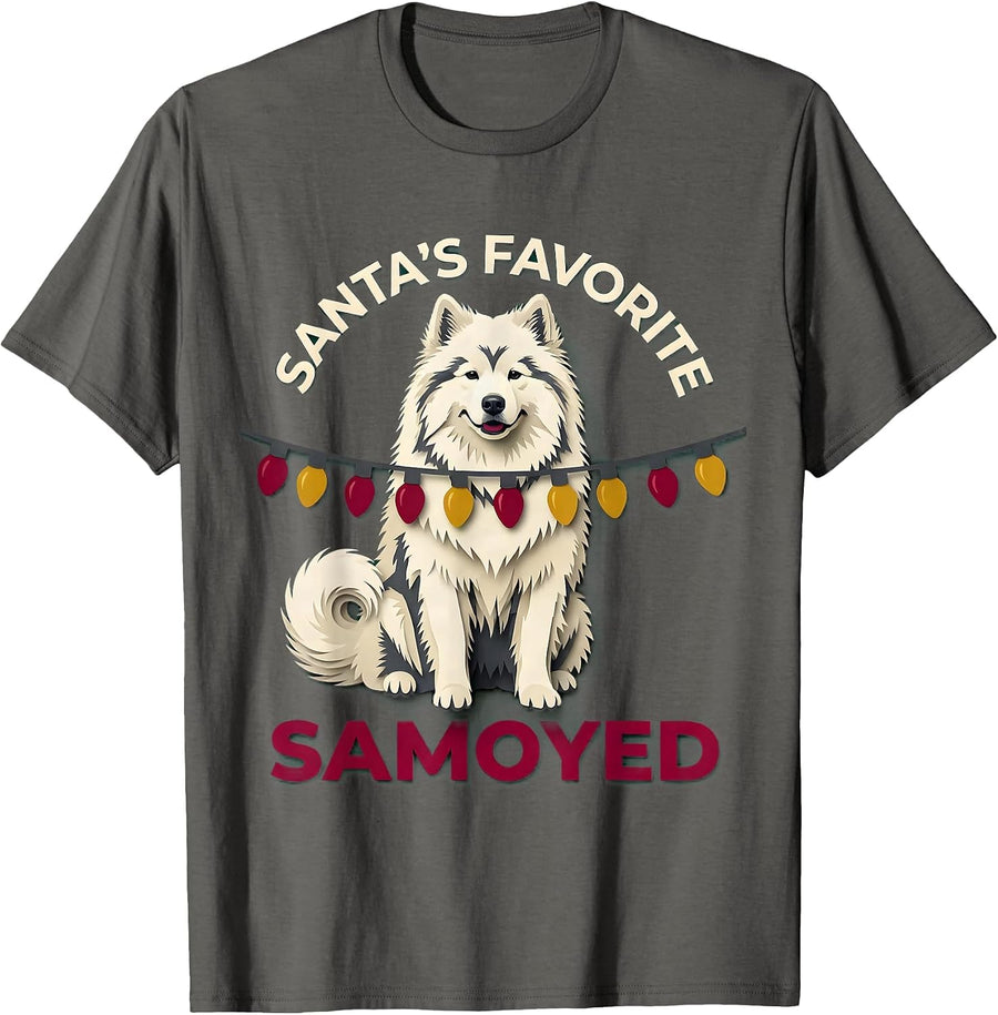 Santa's Favorite Samoyed Paper Cutout Christmas Dog Lover T-Shirt - Asphalt Grey
